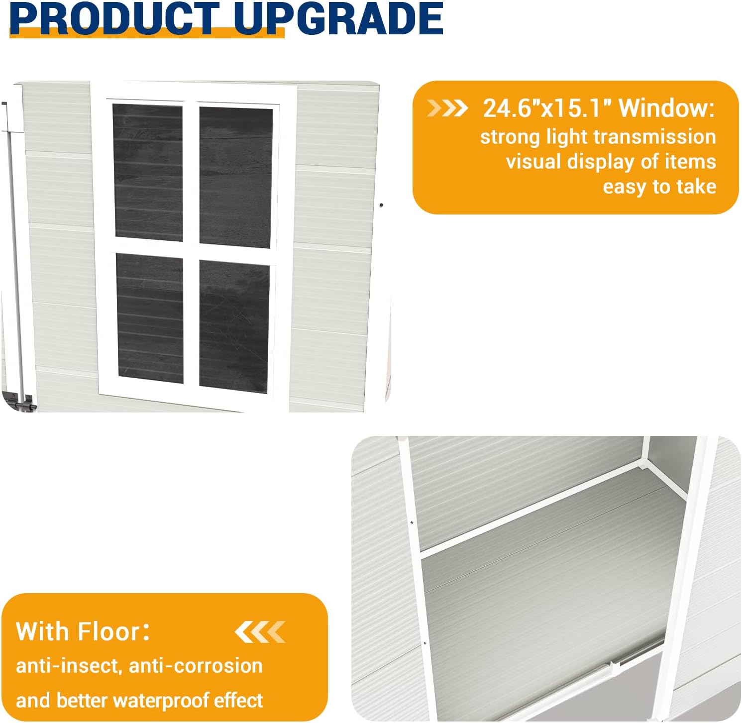 UDPATIO Outdoor Storage Shed 5x3 FT, Resin Garden Shed for Bike, Garbage Can, Tool, Plastic Outside Sheds & Outdoor Storage Storage Box with Lockable Door for Backyard, Patio, Lawn, Sandstone
