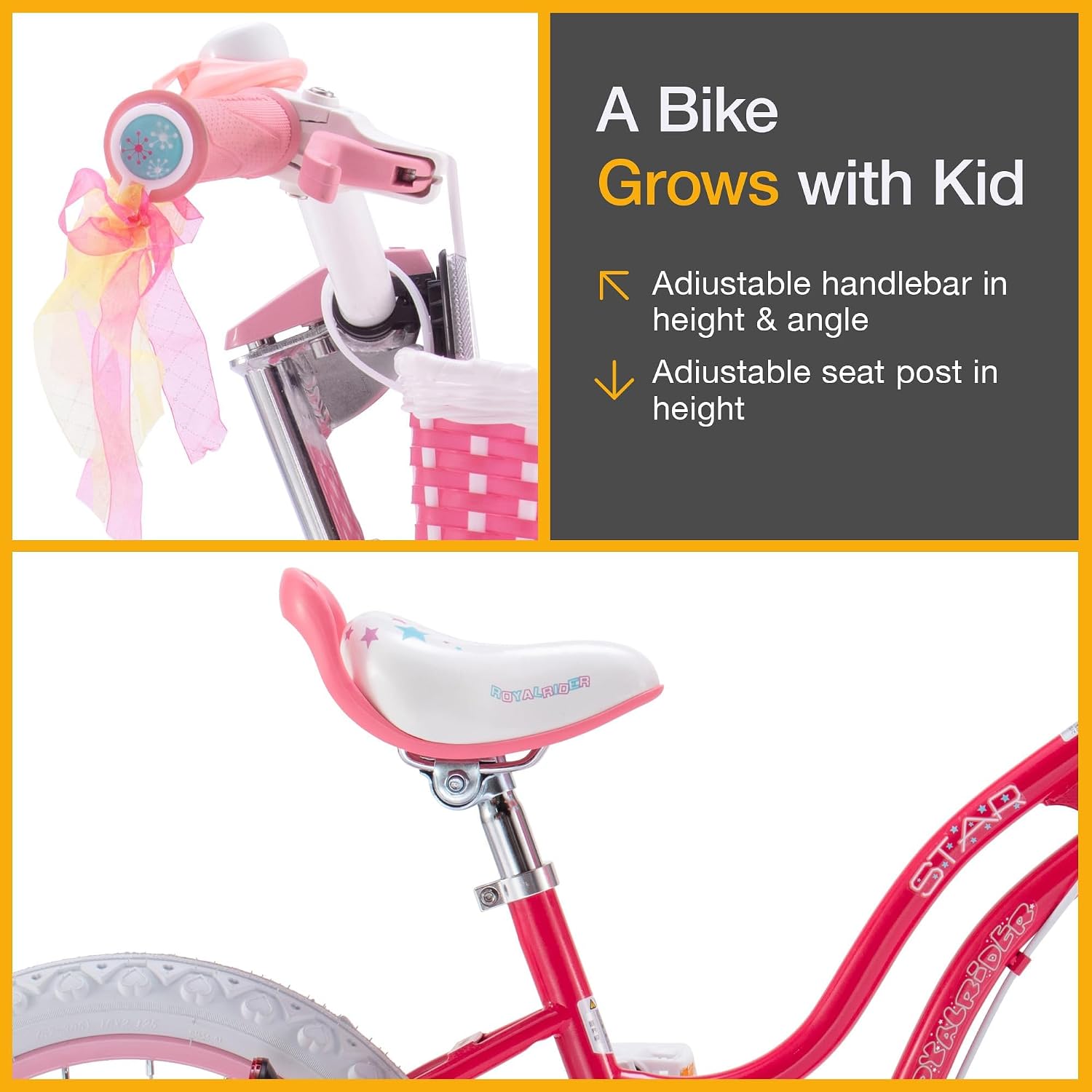 RoyalBaby Girls Bike with Training Wheels and Kickstand, Stargirl Kids Bicycle 16 Inch Toddlers to Big Kids 4-7 Years, Star Pink