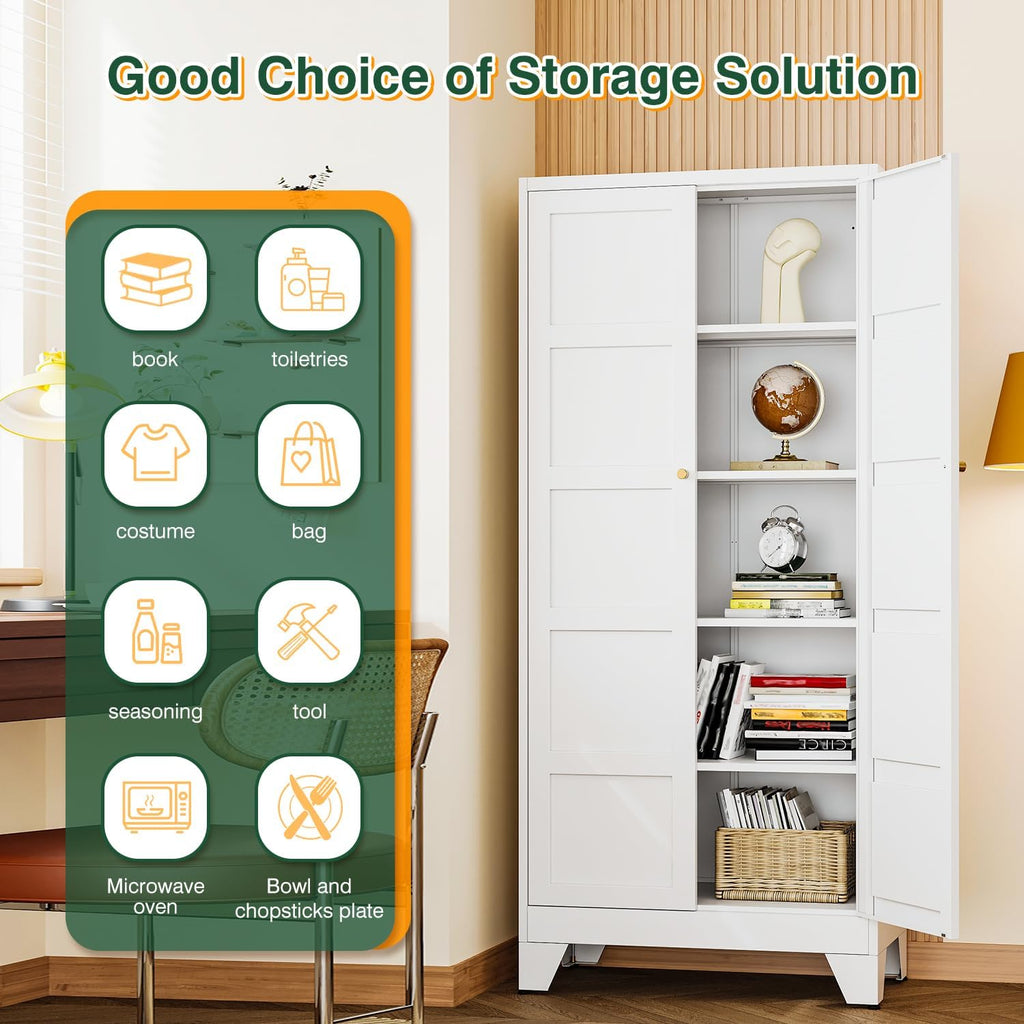 Letaya 71' H Metal Storage Cabinet with 2 Doors and 4 Shelves,Tall Kitchen Pantry Cabinets,Utility Pantry Organizers for Cupboard/Dining/Bathroom/Home Office/Garage (White, 71' H x 16' D x 32' W)