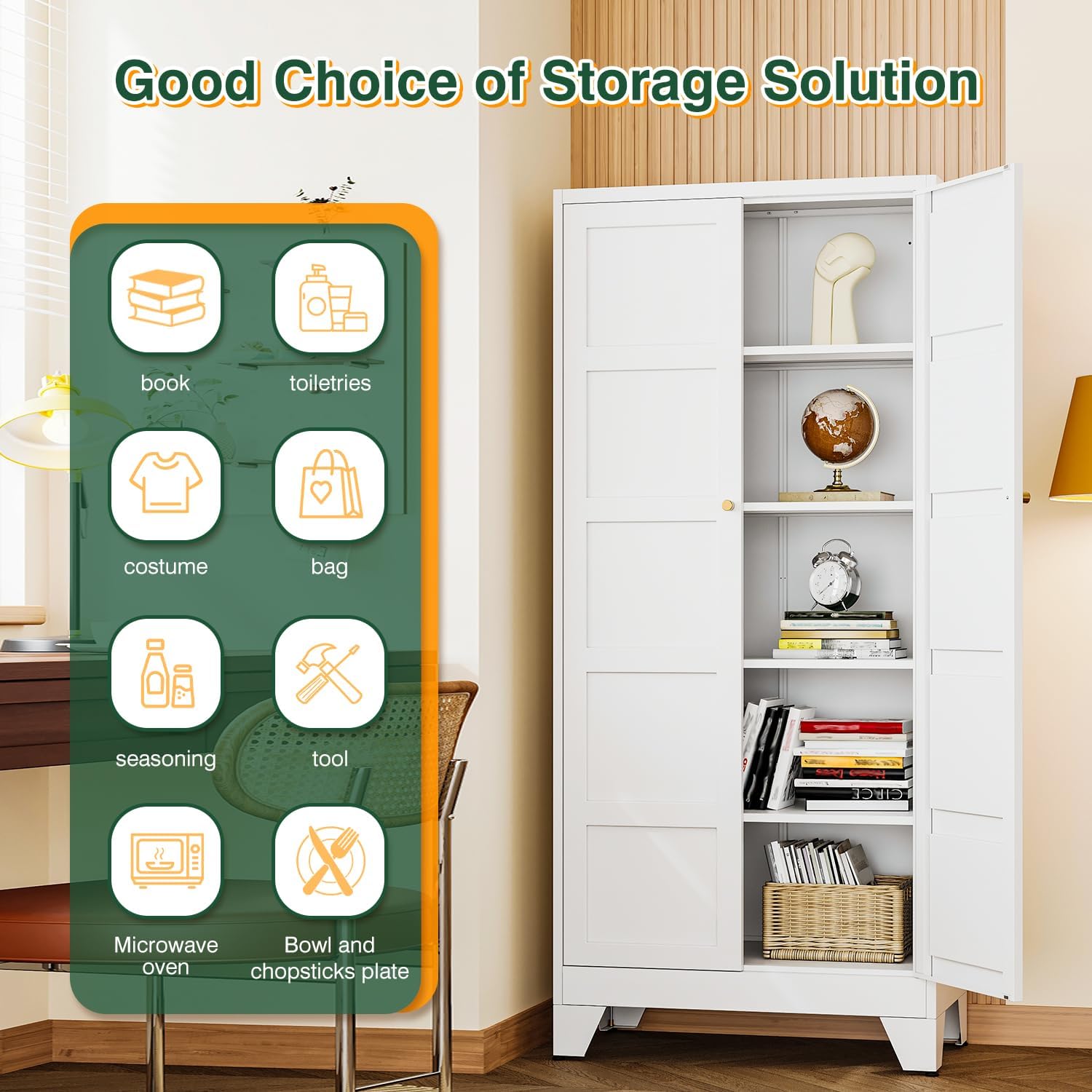 Letaya 71' H Metal Storage Cabinet with 2 Doors and 4 Shelves,Tall Kitchen Pantry Cabinets,Utility Pantry Organizers for Cupboard/Dining/Bathroom/Home Office/Garage (White, 71' H x 16' D x 32' W)