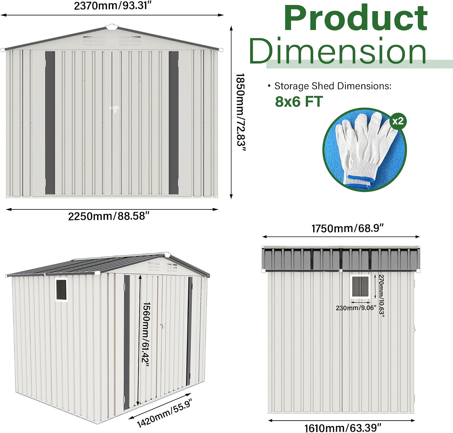 8x6 FT Outdoor Storage Shed, Metal Garden Shed with Window, Outside Tool Sheds with Lockable Hinged Doors, Waterproof Storage Building with 4 Air Vents for Backyard, Patio, Lawn, White