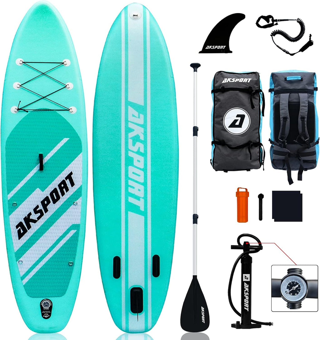 AKSPORT 11' Inflatable Stand-Up Paddle Board with Upgraded SUP Accessories Kit | Extra Wide 34' Design | Non-Slip Deck | Premium SUP Board for Adults & Youth of All Levels