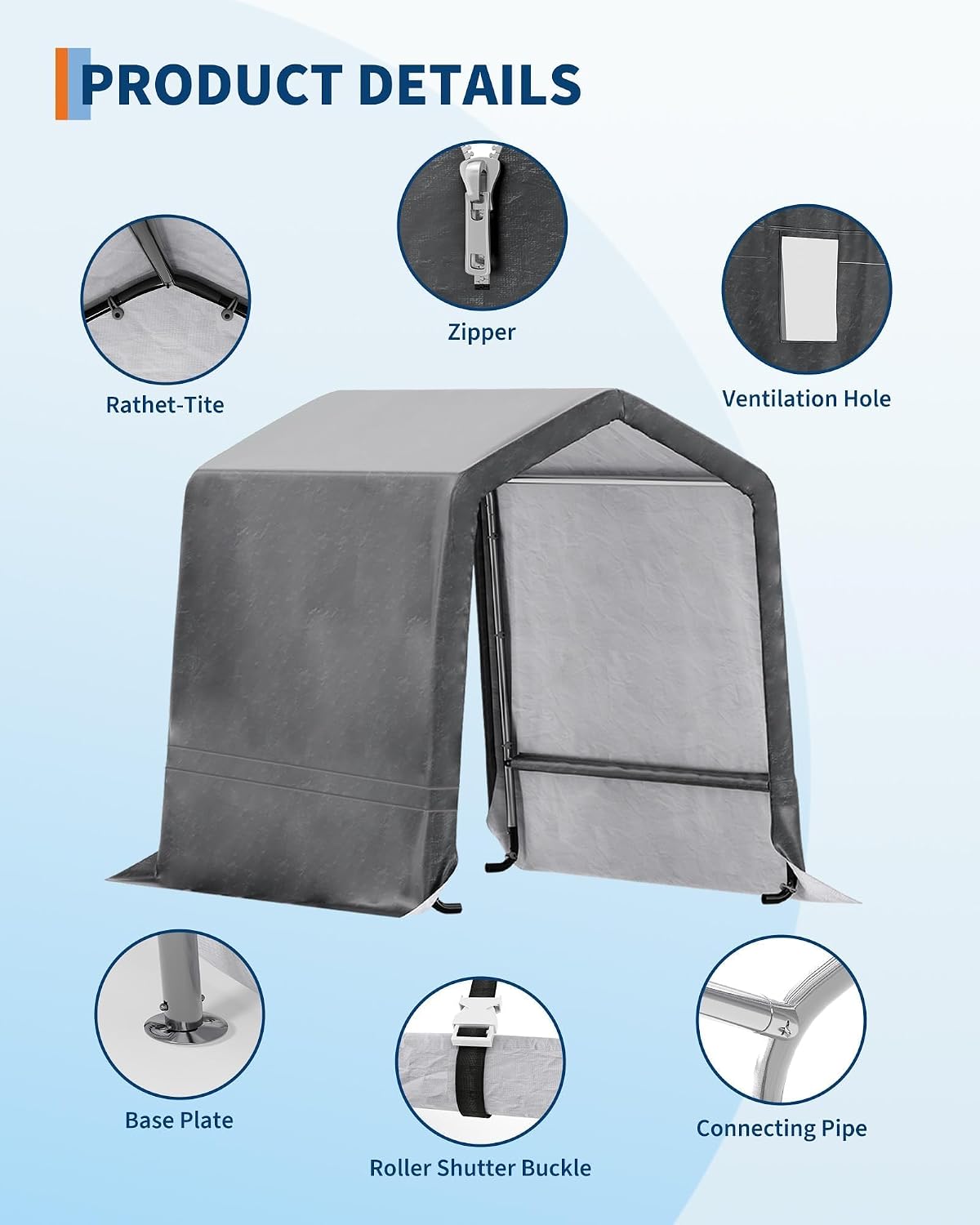 6X6 FT Heavy-Duty Portable Outdoor Storage Shed, 240g Waterproof Carport Storage Shelter with Roll-Up Door & Vent,UV-Resistant Canopy for Motorcycle, Bike, Lawn Mower & Tools