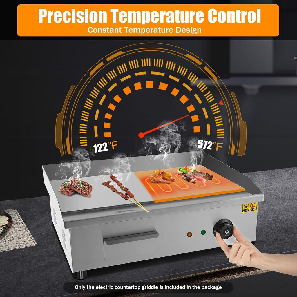 22' Commercial Electric Griddle Countertop Flat Top Griddle Stainless Steel Hibachi Teppanyaki Grill BBQ Plate 122-572℉ Adjustable Temp Control for Restaurant Kitchen,110V (3000W)