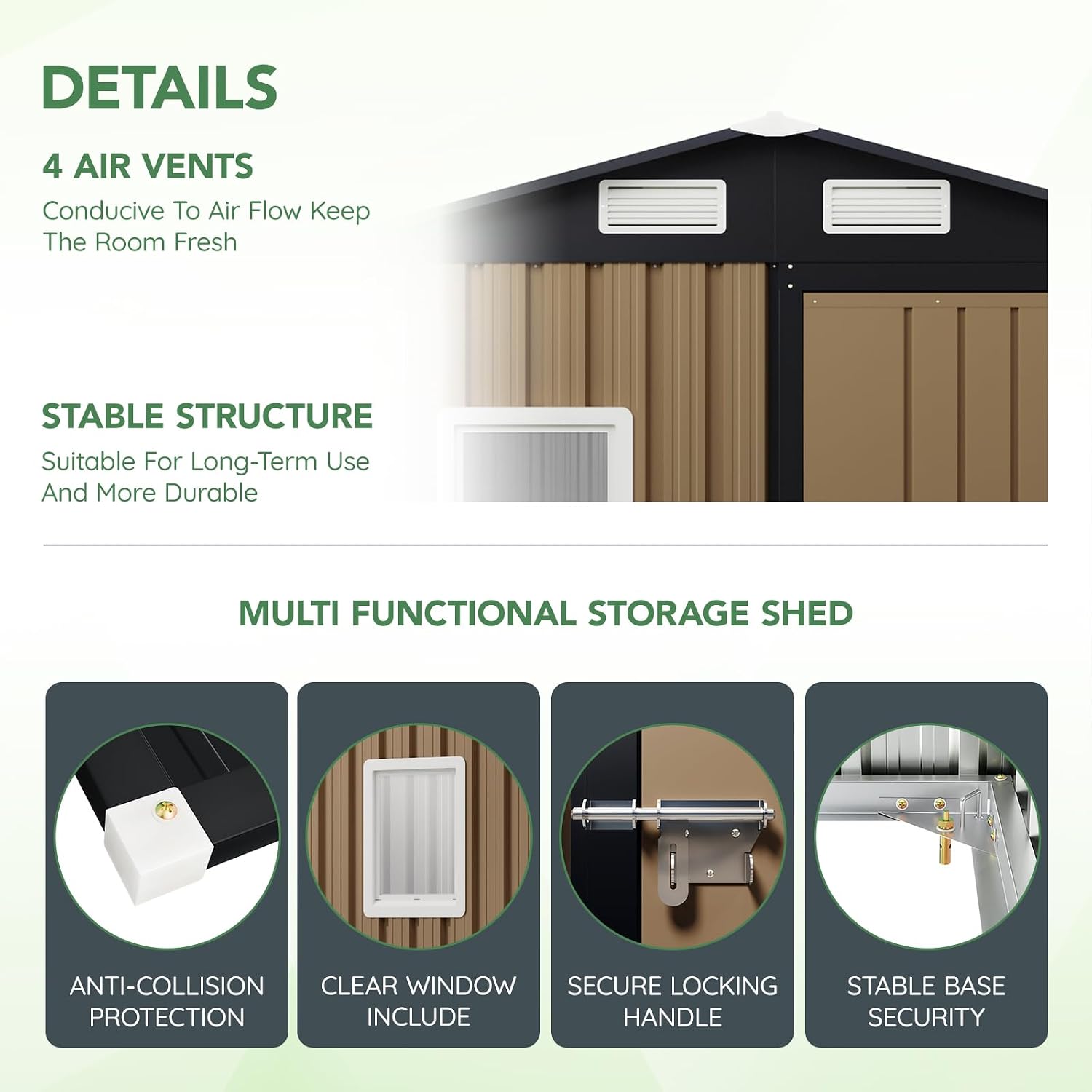 MistMo 6X4FT Outdoor Steel Storage Shed with Lockable Doors, One Window,Ideal for Garden, Backyard, Patio Storage,Brown