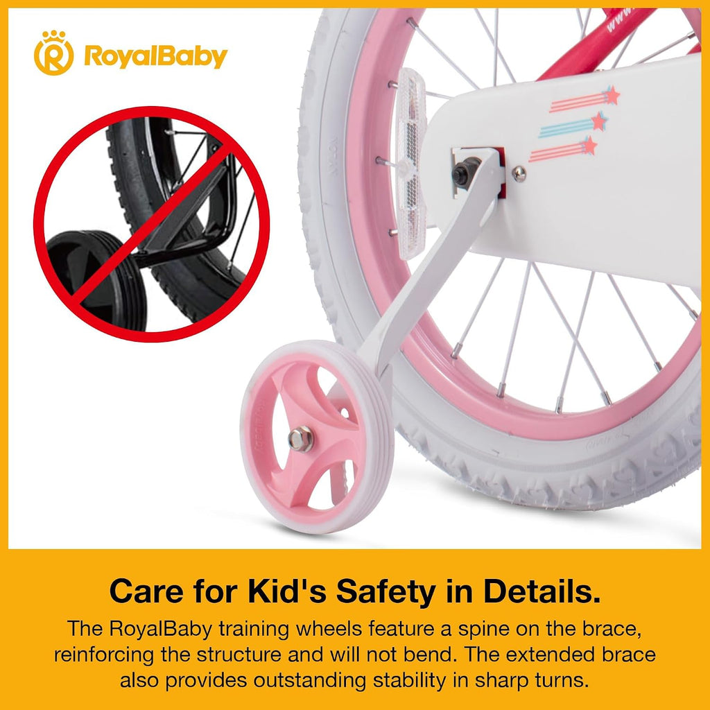 RoyalBaby Girls Bike with Training Wheels and Kickstand, Stargirl Kids Bicycle 16 Inch Toddlers to Big Kids 4-7 Years, Star Pink