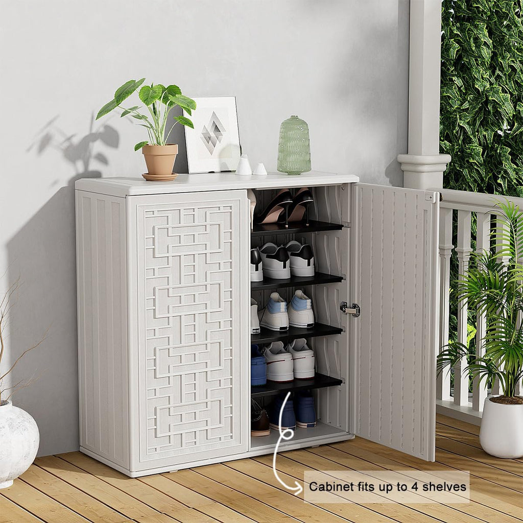 KINYING Outdoor Storage Cabinet Waterproof, Resin 62 Gallon Deck Box for Patio Furniture Cushions, Garden Tools, Pool Tools and Kids' Toys (Off White with 1 Shelving)