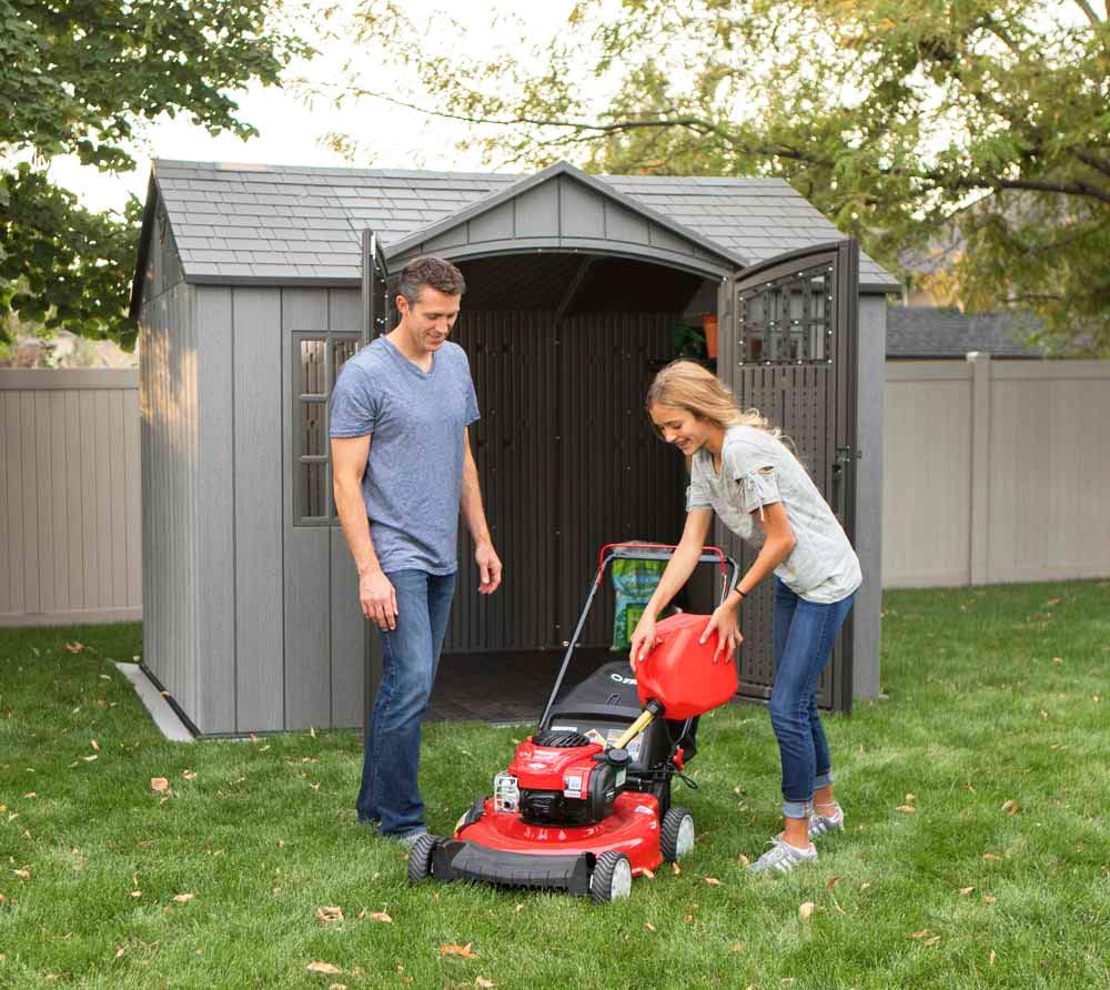 Lifetime 10 ft x 8 ft Outdoor Storage Shed – Heavy-Duty Resin Backyard Shed with Skylights, Windows, Steel-Reinforced Textured Walls