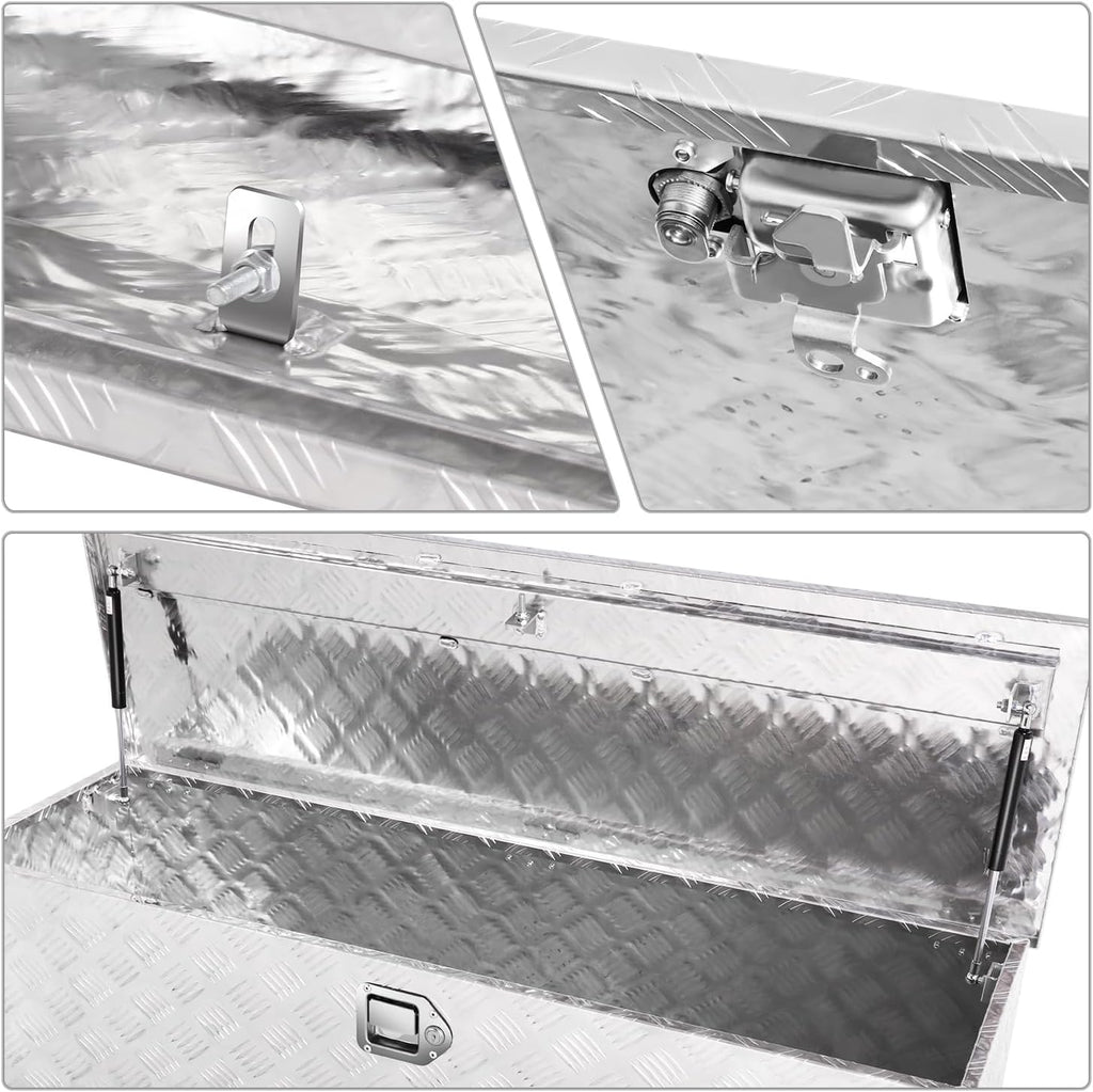 DNA MOTORING Truck Tool Box Lockable Storage Box, Truck Bed Tool Box Truck Bed Organizer Aluminum Truck Tool Boxes for Bed of Truck, w/Lock & Keys, 47'L X 15' D X 15' H Silver, TBOX-T5-001-ALU