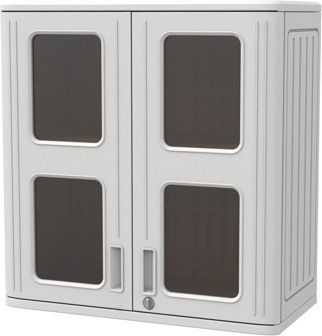 ADDOK Wall Storage Cabinet with Metal Shelf, 29'x30' Resin Box Wall Mounted for Indoor & Outdoor, Versatile Shed/Cabinet for Bathroom Laundry Bedroom Closet Pantry Organizers and Storage