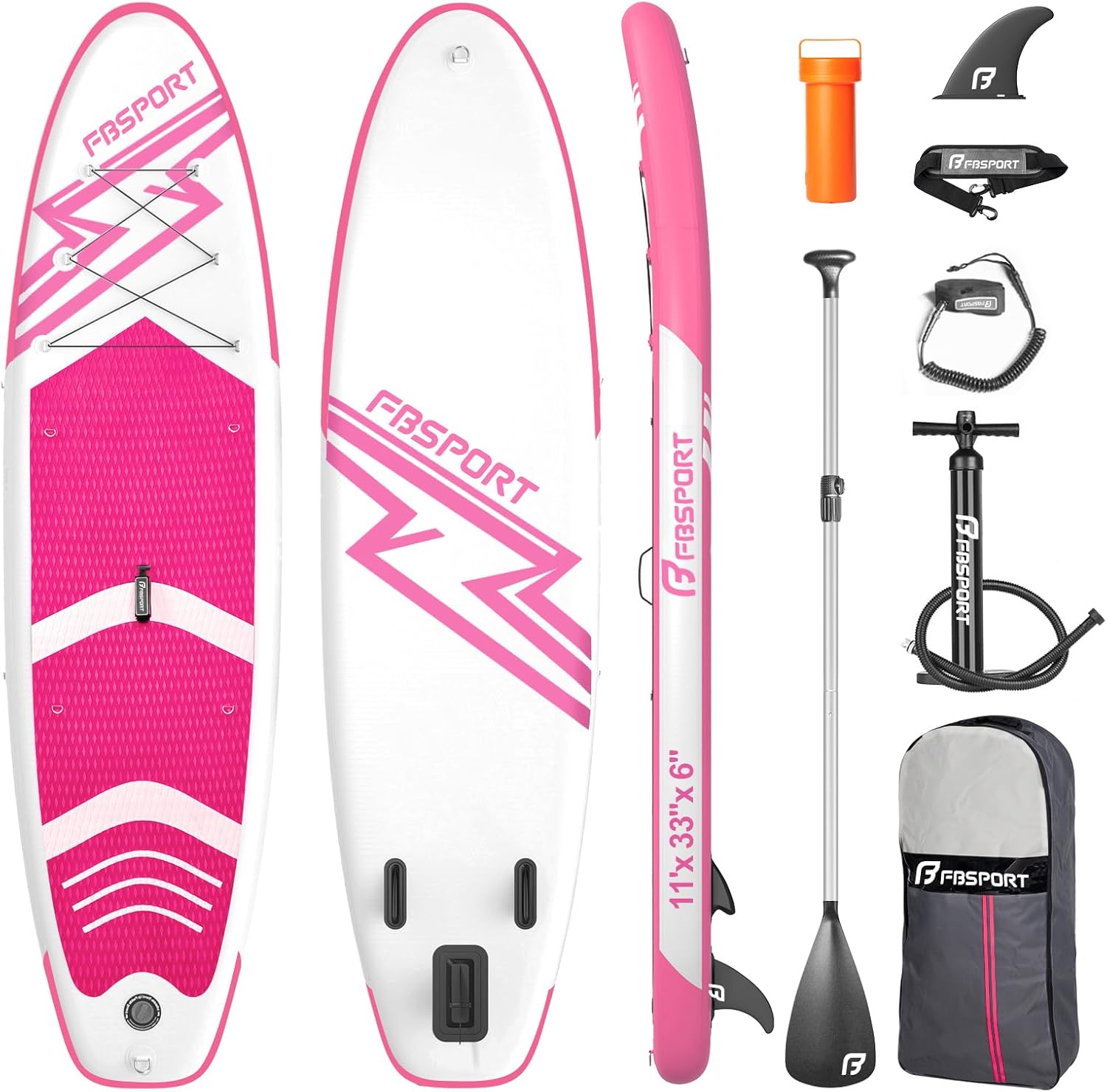 FBSPORT 11' Premium Stand Up Paddle Board, Yoga Board with SUP Accessories & Carry Bag | Wide Stance, Surf Control, Non-Slip Deck, Leash, Paddle and Pump for Youth & Adult