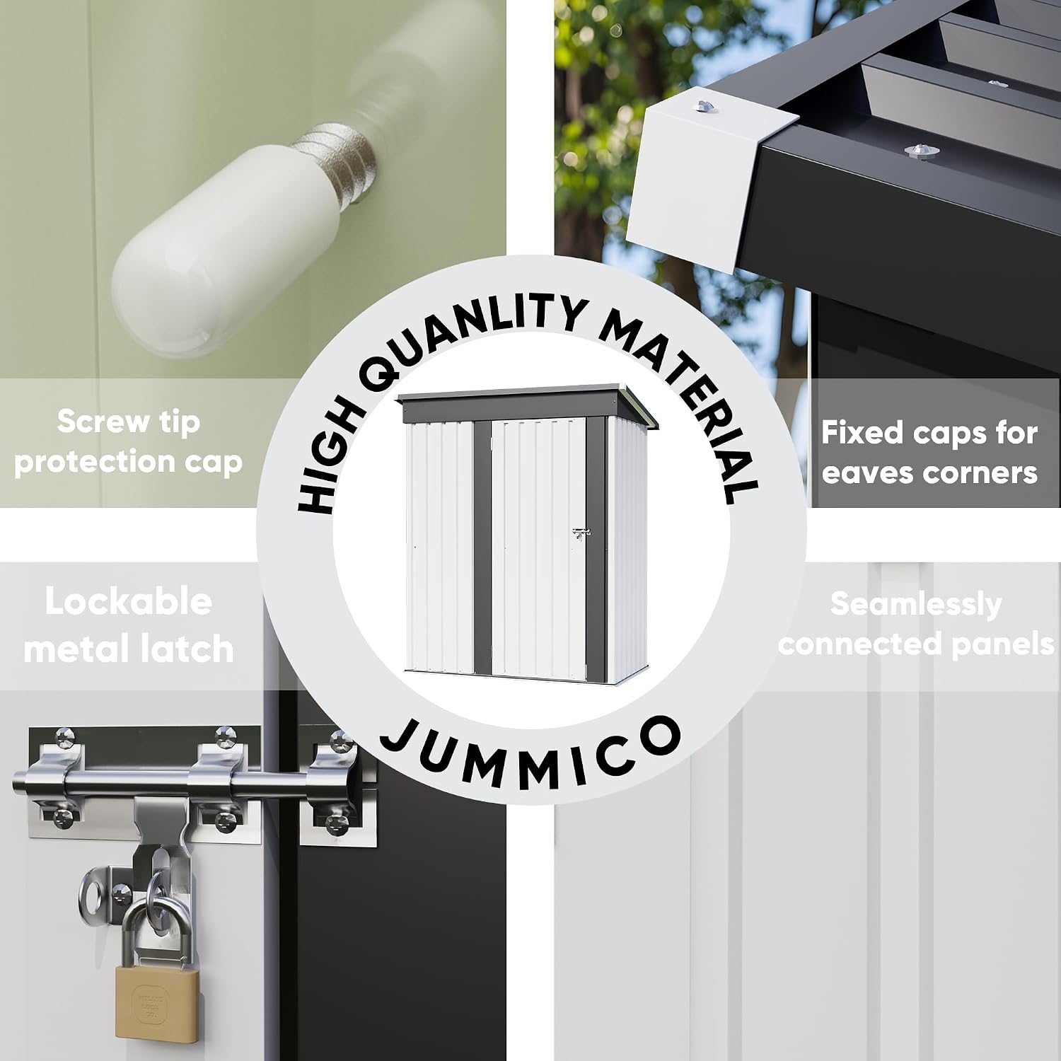 JUMMICO Metal Outdoor Storage Shed 5 x 3 FT Metal Shed with Lockable Door,Waterproof Garden Tool Shed Storage House for Backyard Patio Lawn,White