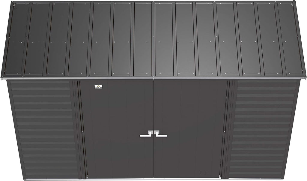 Arrow Select 10' x 4' Outdoor Lockable Steel Storage Shed Building, Charcoal