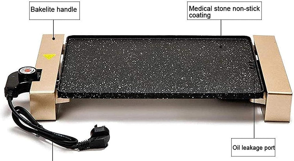 Electric BBQ Grill Indoor 28 * 94 cm Electric Teppanyaki Table Grill, BBQ Barbecue Griddle, Non-Stick Hot Plate,Smokeless,1700W (Color : Gold)