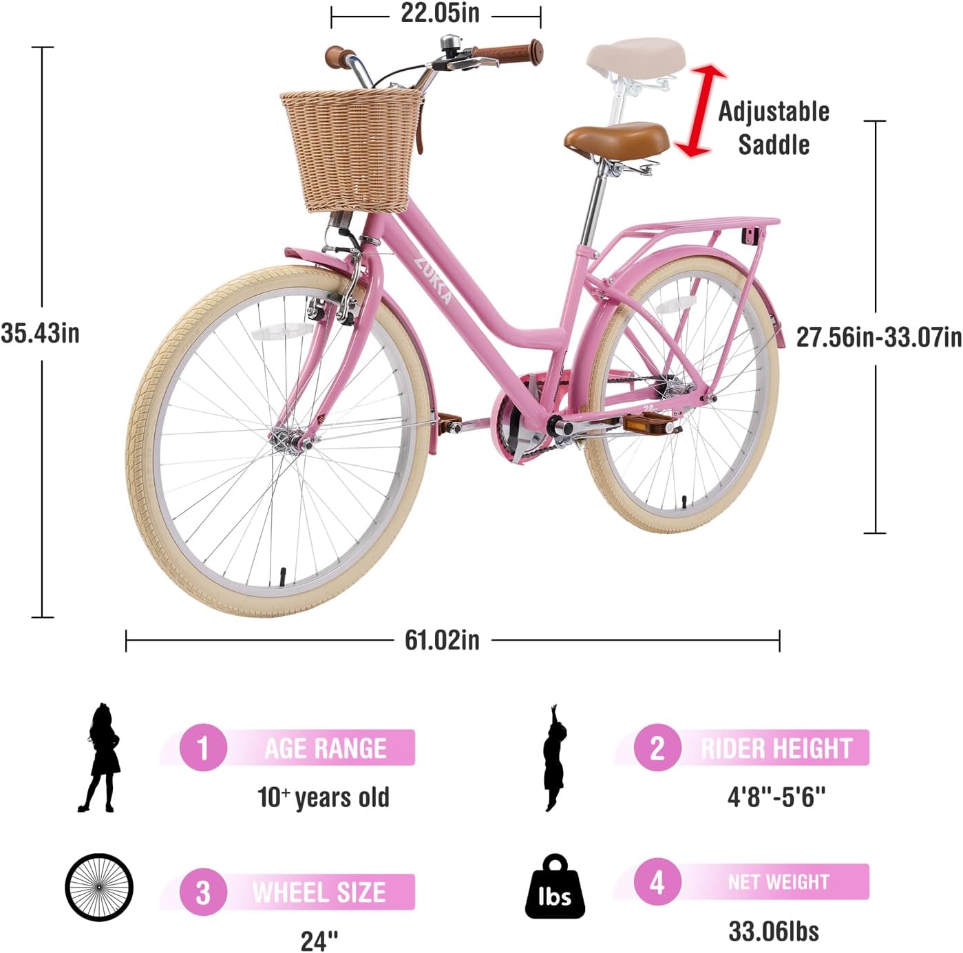 20 Inch Girls Bike ，Girls Bike with Basket for 7-10 Years Old Kids，No Training Wheels Included ，Single Speed,Multiple Colors