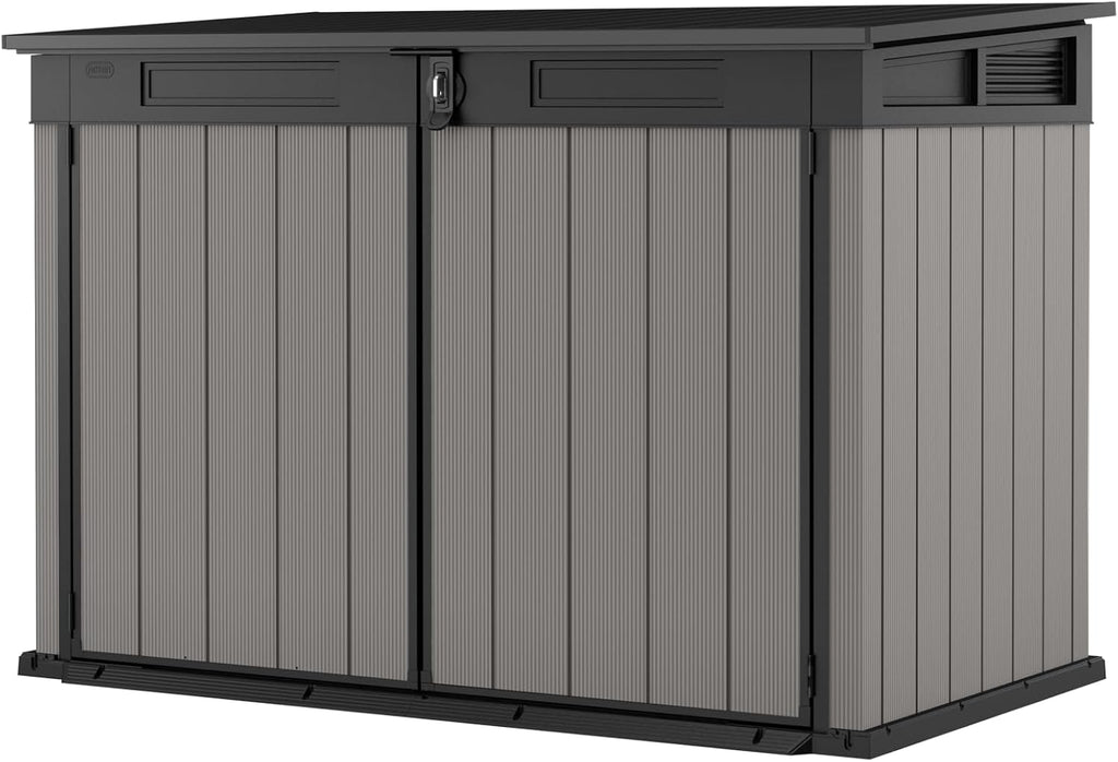 Keter Premier Jumbo 6.2 x 4.3 ft Outdoor Resin Horizontal Storage Shed for Garbage Bins, Yard Tools & Garden Equipment, All‑Weather, Lockable Outdoor Storage
