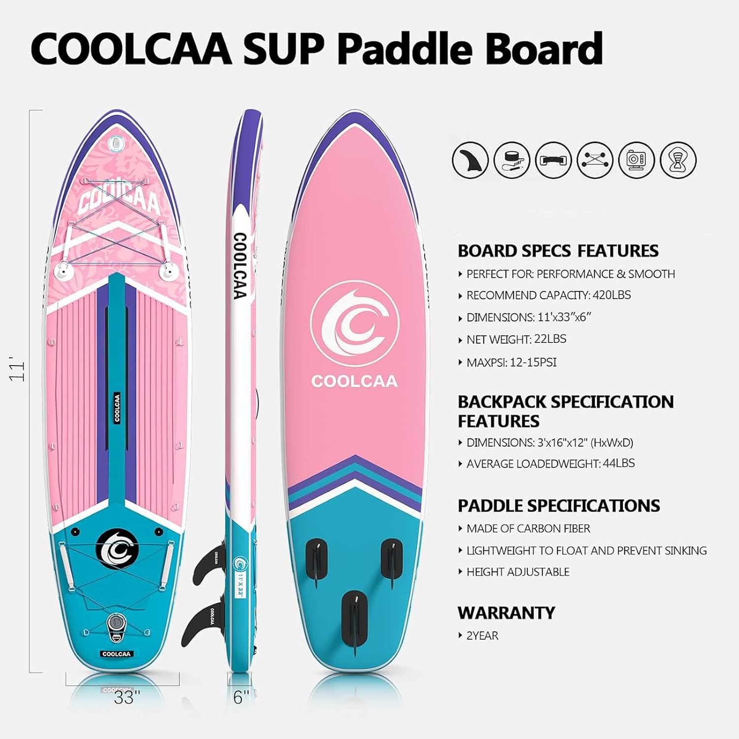 COOLCAA Dolphin Inflatable Paddle Board, Extra Wide & Stable SUP for Family and Beginners, Versatile for Water Activities, with Complete Accessories & Backpack