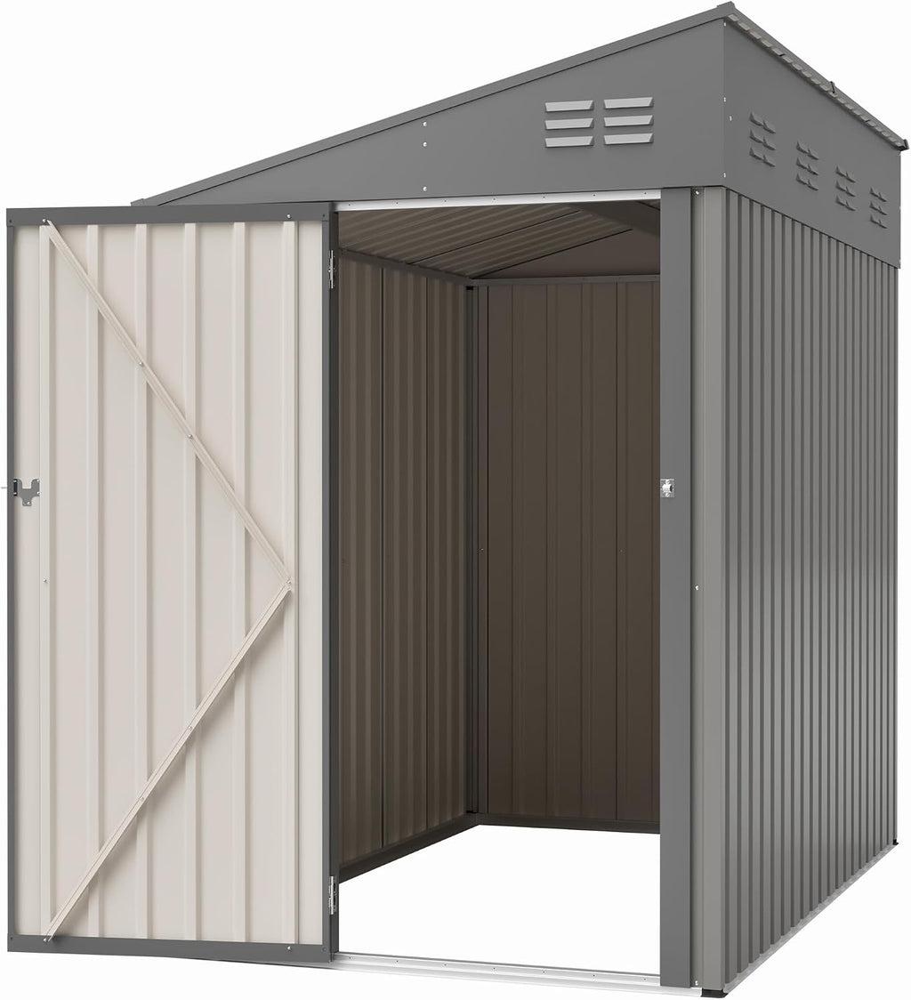 YOPTO 4x7 FT Outdoor Storage Shed,Lean to Lockable Metal Garden Shed Steel with Reinforced Beams,All Weather Waterproof Storage House W/Lockable Door&2 Air Vents,for Backyard,Patio,Lawn,Garden,Gray