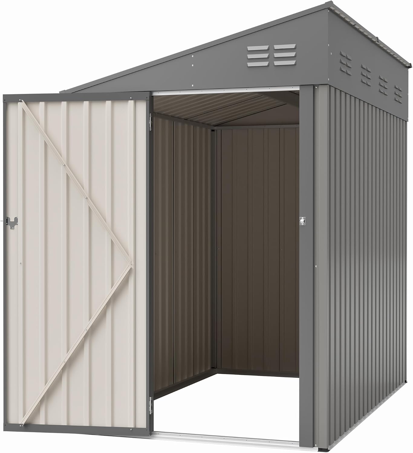 YOPTO 4x7 FT Outdoor Storage Shed,Lean to Lockable Metal Garden Shed Steel with Reinforced Beams,All Weather Waterproof Storage House W/Lockable Door&2 Air Vents,for Backyard,Patio,Lawn,Garden,Gray