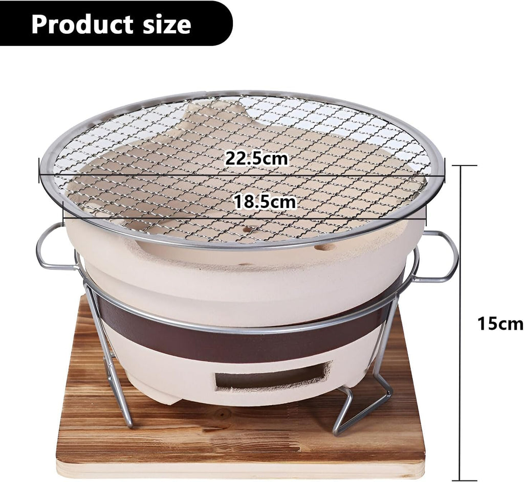 AIZYR Charcoal Grill Japanese Style BBQ Grill,Tabletop Pottery Clay Charcoal Stove with Wire Mesh Grill for Outdoor Patio Backyard Camping Picnic,Medium