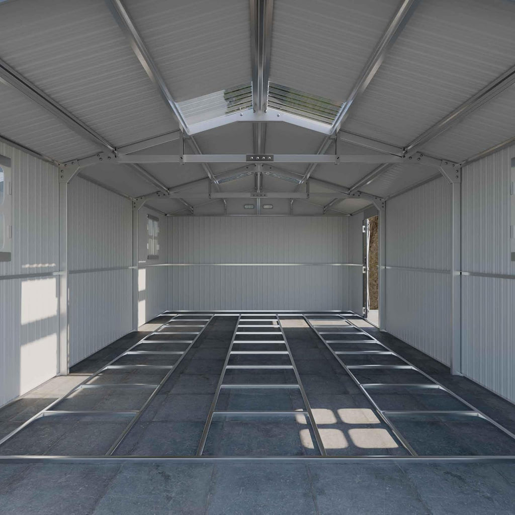 WACASA 13x20x8.3 FT Large Metal Garage Shed with Base Floor Kit, Ultra-Reinforced 18-Gauge Powder-Coated Steel Frame, 100 PSF Snow & 150 MPH Wind Rated, Skylight Dual-Entry Carport & Workshop