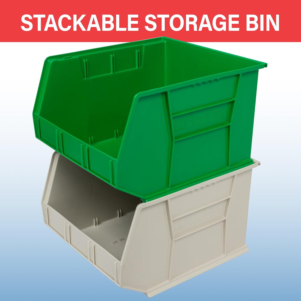Akro-Mils 30270 AkroBins Plastic Storage Bins, Space-Saving Stackable Bins for Garage, Pantry, Craft Organization, 18' x 16' x 11', Stone, 3-Pack