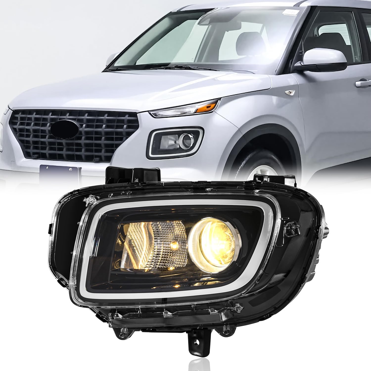 Halogen Headlight Assembly, without LED DRL, with Bulbs, Compatible with 2020-2025 Hyundai Venue SE (Not for SEL, Limited), 92101-K2070, Driver Side