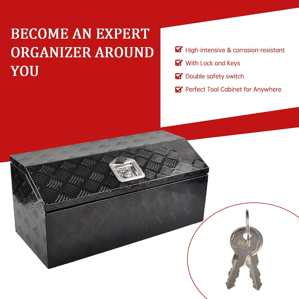30'' Inch Aluminum Trailer Tongue Tool Box Truck Bed Toolbox Underbody Storage Organizer Waterproof Square Storage Organizer with Lock and Keys Black(‎30' L x 13.2' W x 13.5' H)