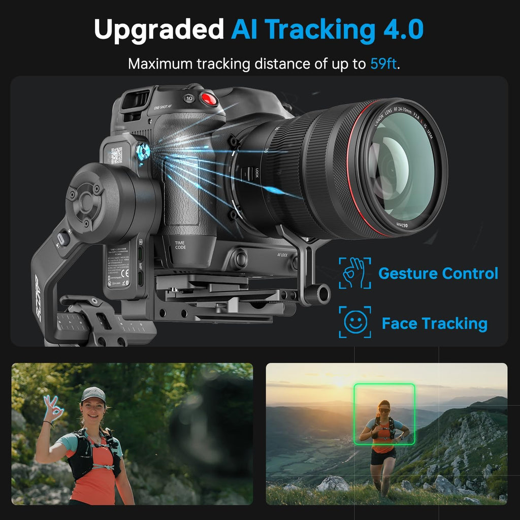 FeiyuTech SCORP-C2 Camera Gimbal Stabilizer, 3-Axis Professional Video Stabilizer with Built-in AI Tracking, 7.72lb Payload for DSLR & Mirrorless Sony A7IV Canon R5 Nikon, Native Vertical Shooting
