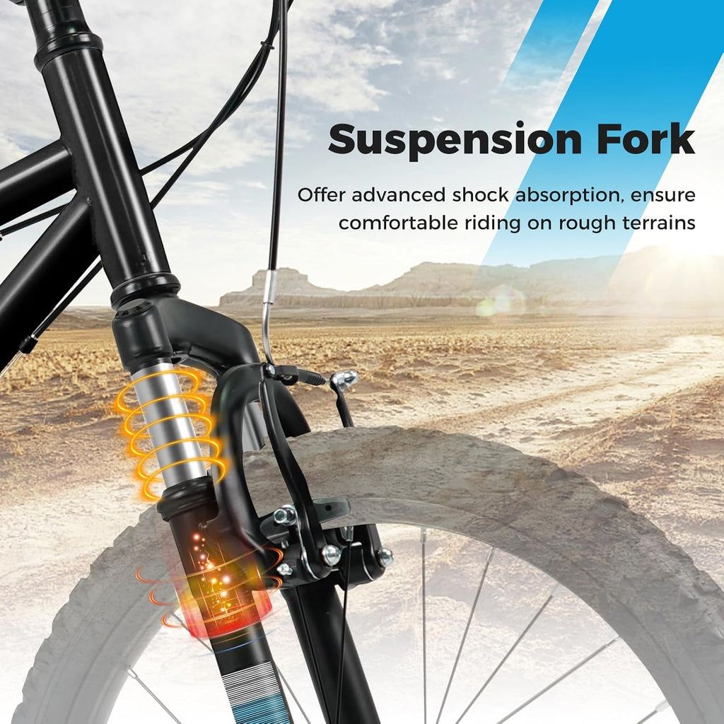 Goplus Mountain Bike, 20/24 Inch Kids Bicycle w/ 6-Speed Drivetrain, Suspension Fork, Dual Brakes, Adjustable Seat, Outdoor Cycling Children City Bike for Boys Girls