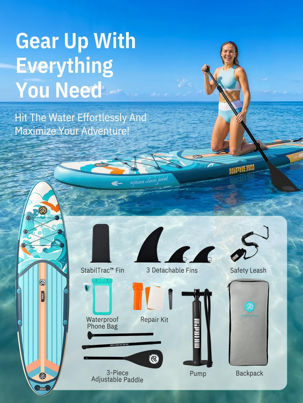 Niphean Inflatable Stand Up Paddle Board with SUP Accessories, Anti-Slip EVA Deck, 10'6'' Inflatable Paddle Boards for Adults & Youth of All Skill Levels