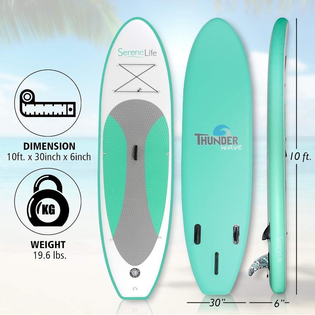 SereneLife Inflatable Stand Up Paddle Board with Premium SUP Accessories – Wide Stable Design with Non-Slip EVA Deck Pad for Adults and Youth of All Skill Levels, 350 lbs Capacity