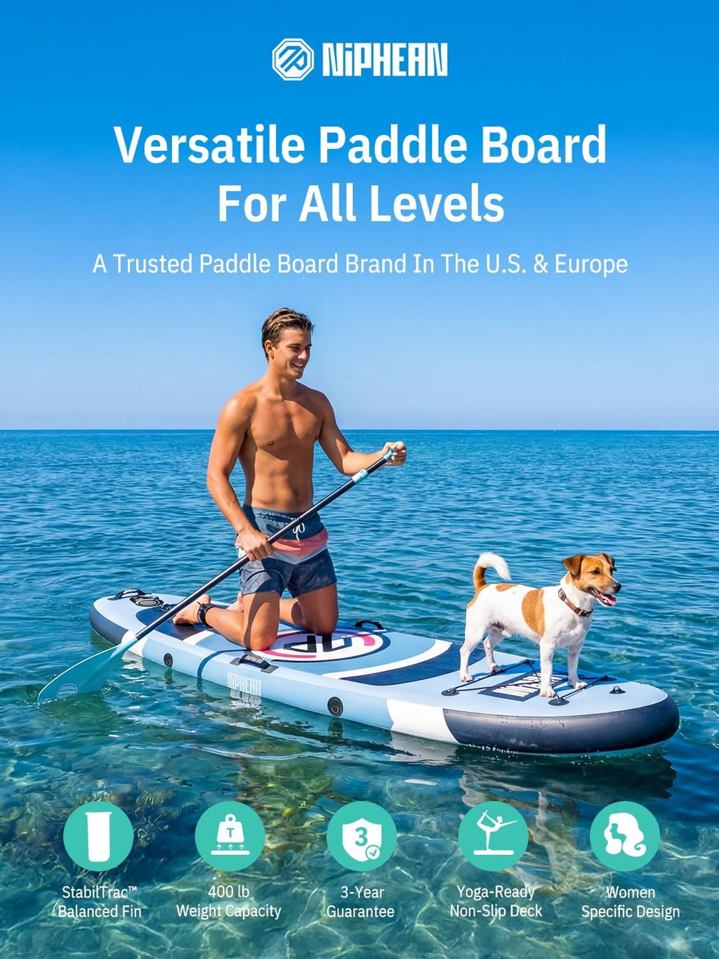 Niphean（Ultra-Light） Inflatable Paddle Board with StabilTrac Fin and Durable SUP Accessories, 10' Stand Up Paddle Boards for Adults & Youth, Versatile Yoga Paddle Board, Gift Ideas