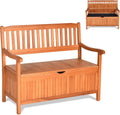Giantex Wooden Outdoor Bench, Outside Deck Box with Seating, 800 lbs Capacity, Dustproof Liner, Wood Storage Loveseat for Pool Front Porch Garden Lawn Decor, Eucalyptus Patio Bench