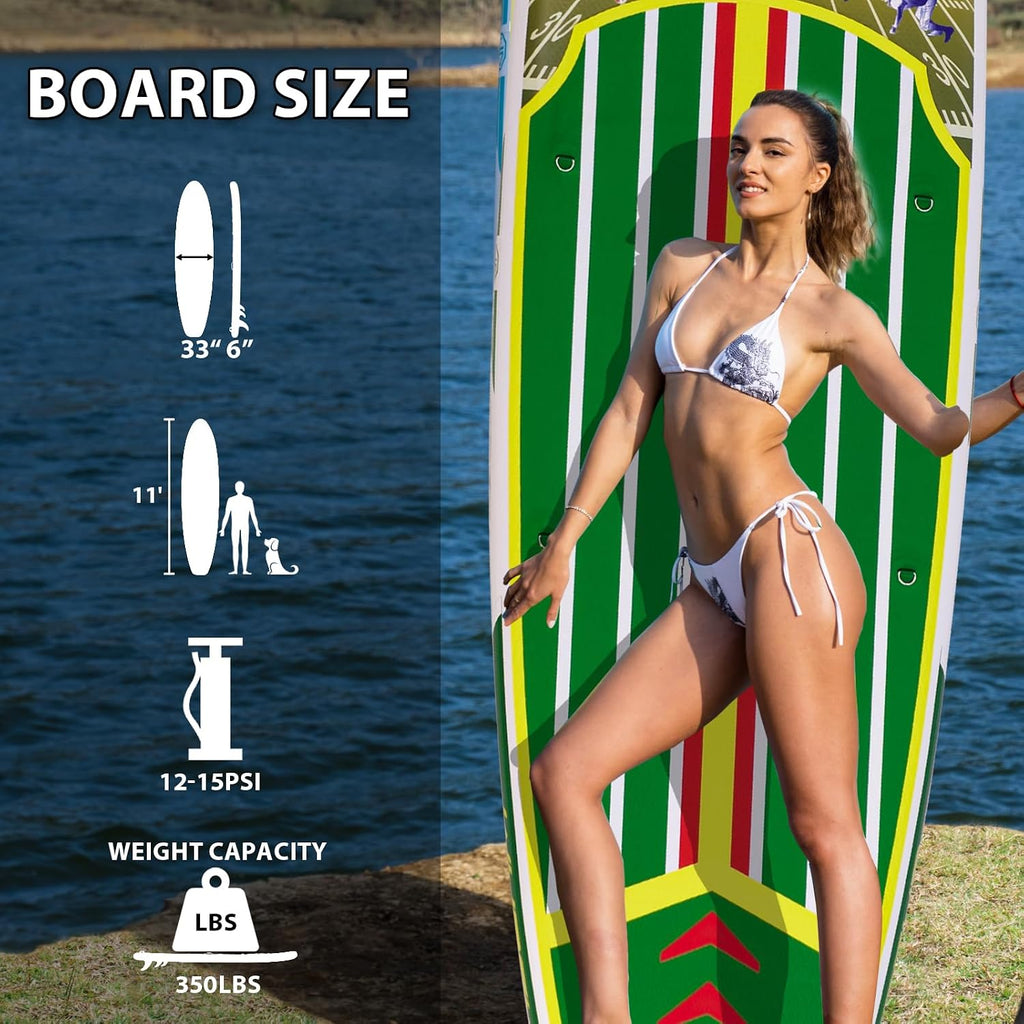 Inflatable Stand Up Paddle Board 11' × 33' × 6', Yoga Board with Durable SUP Accessories for Adults & Youth, Versatile Paddle Board
