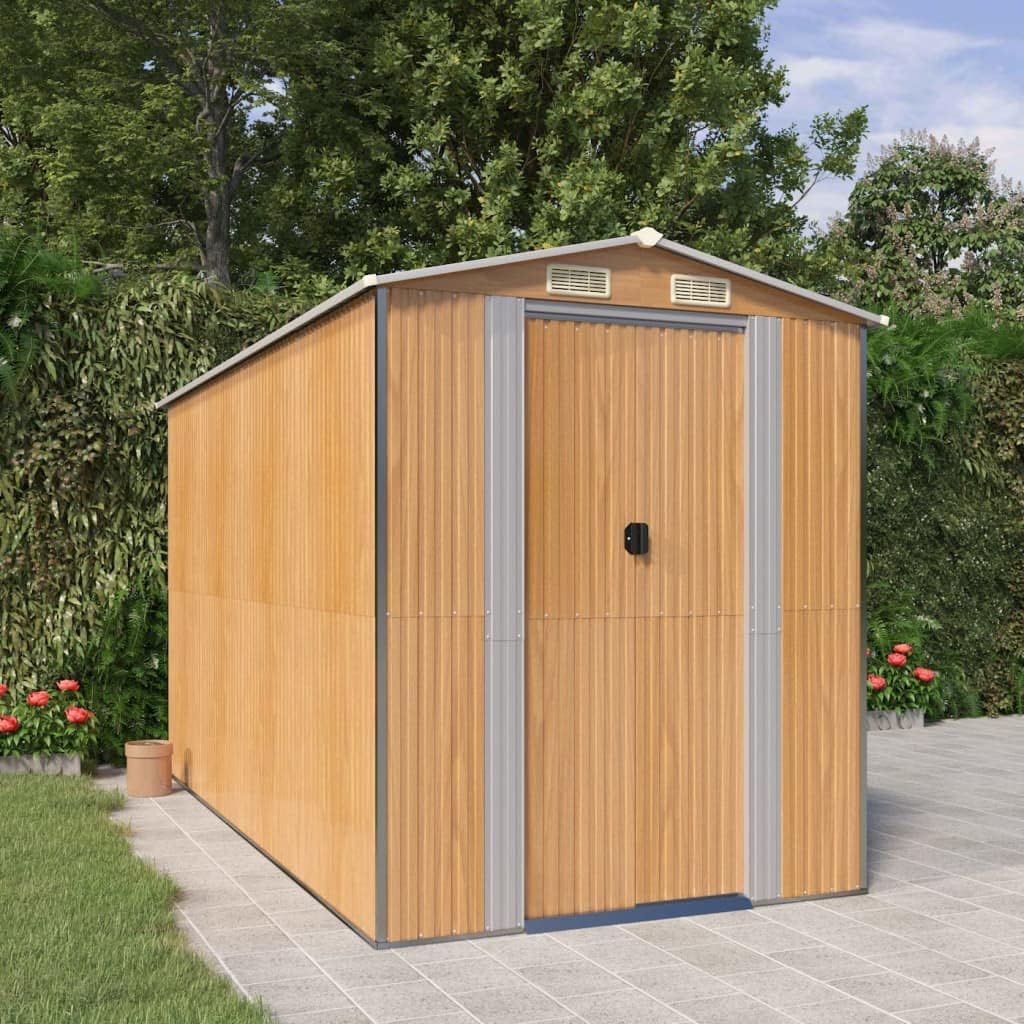 vidaXL Storage Shed, Garden Shed with Double Sliding Doors, Outdoor Storage Shed for Backyard Patio Lawn, Light Brown Galvanized Steel