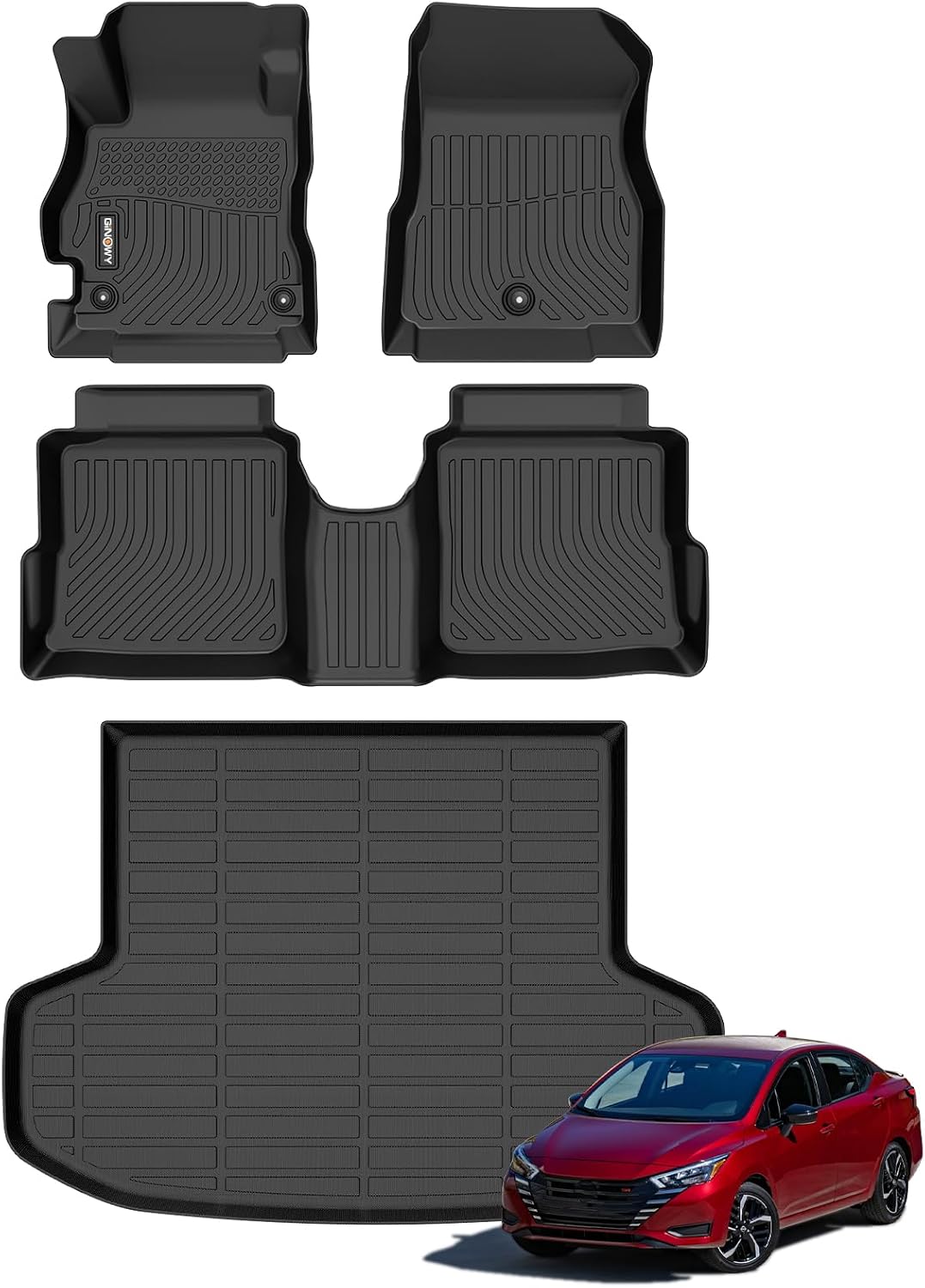 GINOWY-Floor Mats & Cargo Mat Set for Nissan Versa (2020-2025), All Weather Car Mats for Versa, TPE Rubber Liners, Waterproof Mats for Nissan Versa Accessories