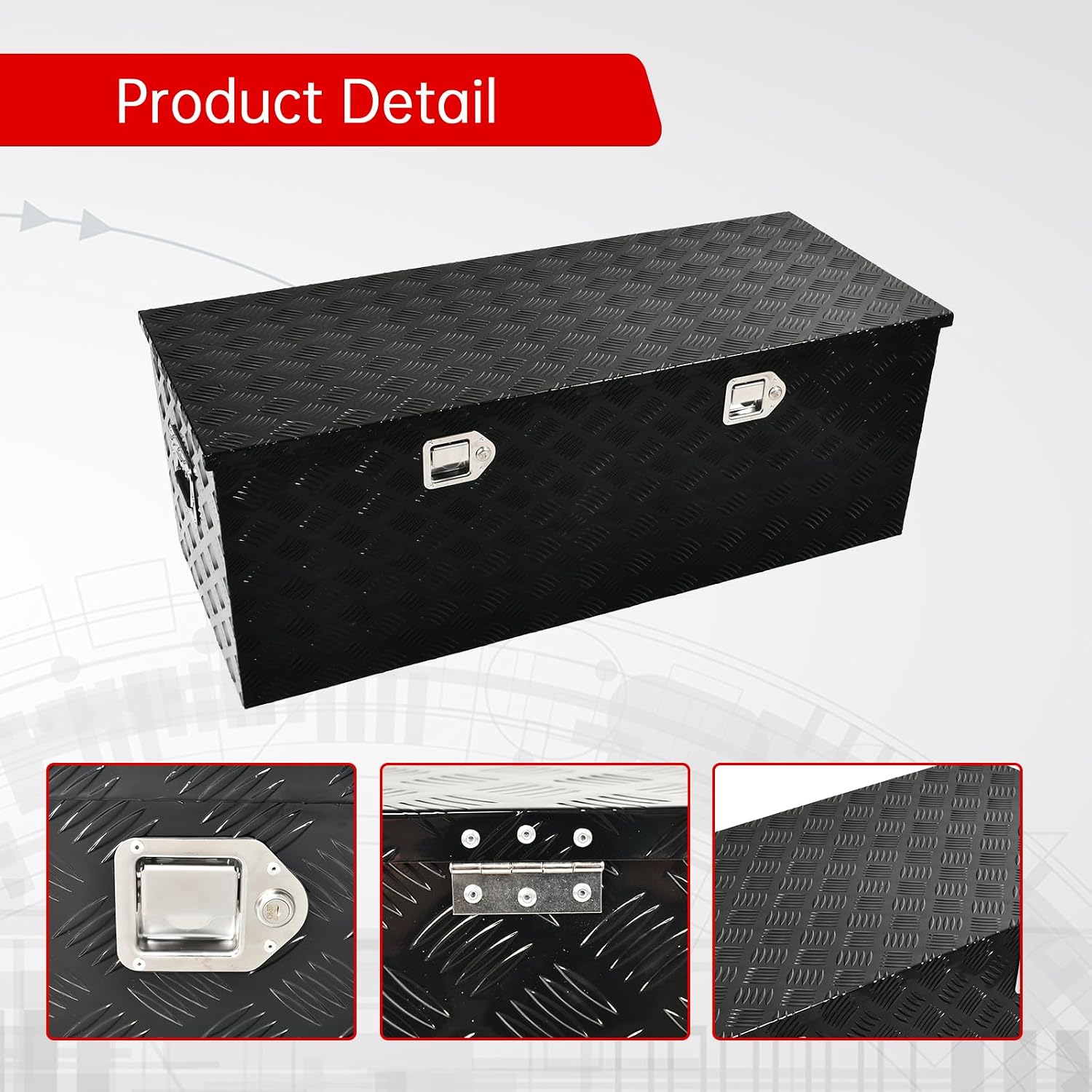 48''Inch Aluminum Truck Tool Box Truck Bed Toolbox Truck Trailer Chest Box Trailer Underbody Storage Organizer Waterproof Square Storage Organizer w/Lock & Keys Black(‎48' x19.5''x17.5'')