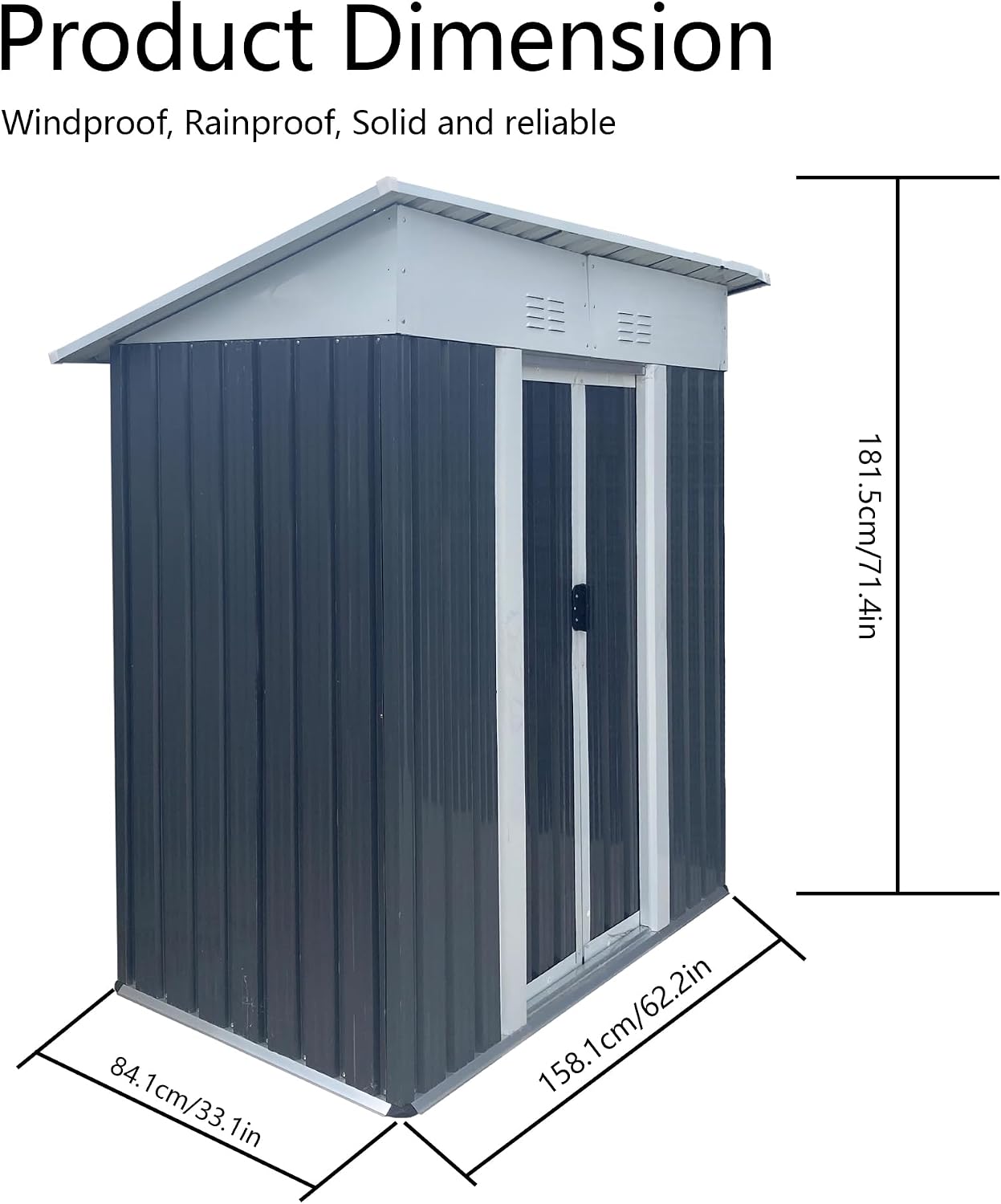 YOPTO 5x3FT Storage Shed with Sliding Lockable Door,Metal Outdoor Tool House W/Sloped Roof,All Weather Waterproof,for Backyard,Patio,Lawn,Garden,Grey