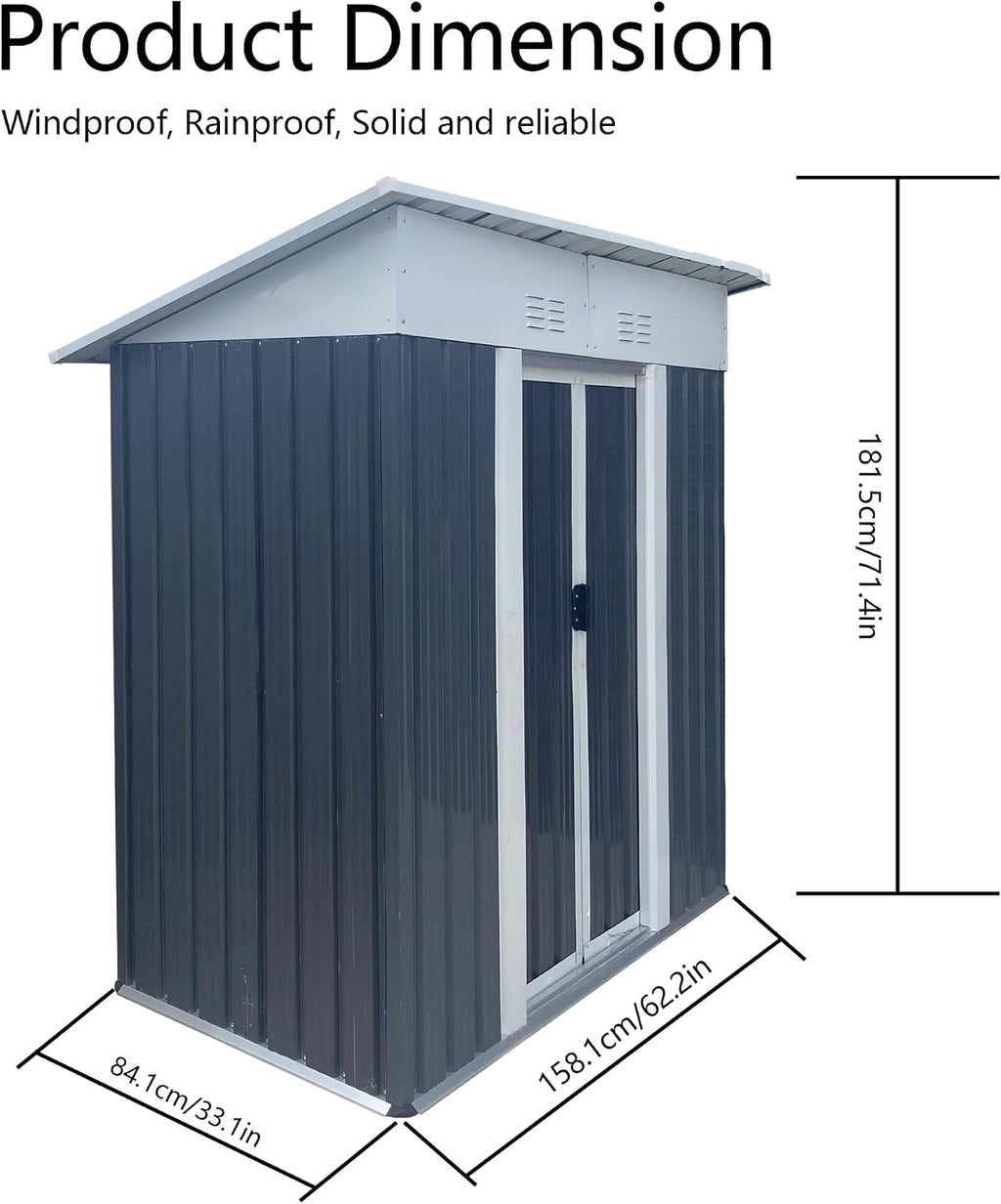 Ball & Cast 5x3FT Outdoor Storage Shed with Sloped Roof,Heavy Duty Metal Sheds with Sliding & Lockable Doors,Waterproof Tool Sheds for Garden,Backyard,Lawn,Easy to Assemble,Grey