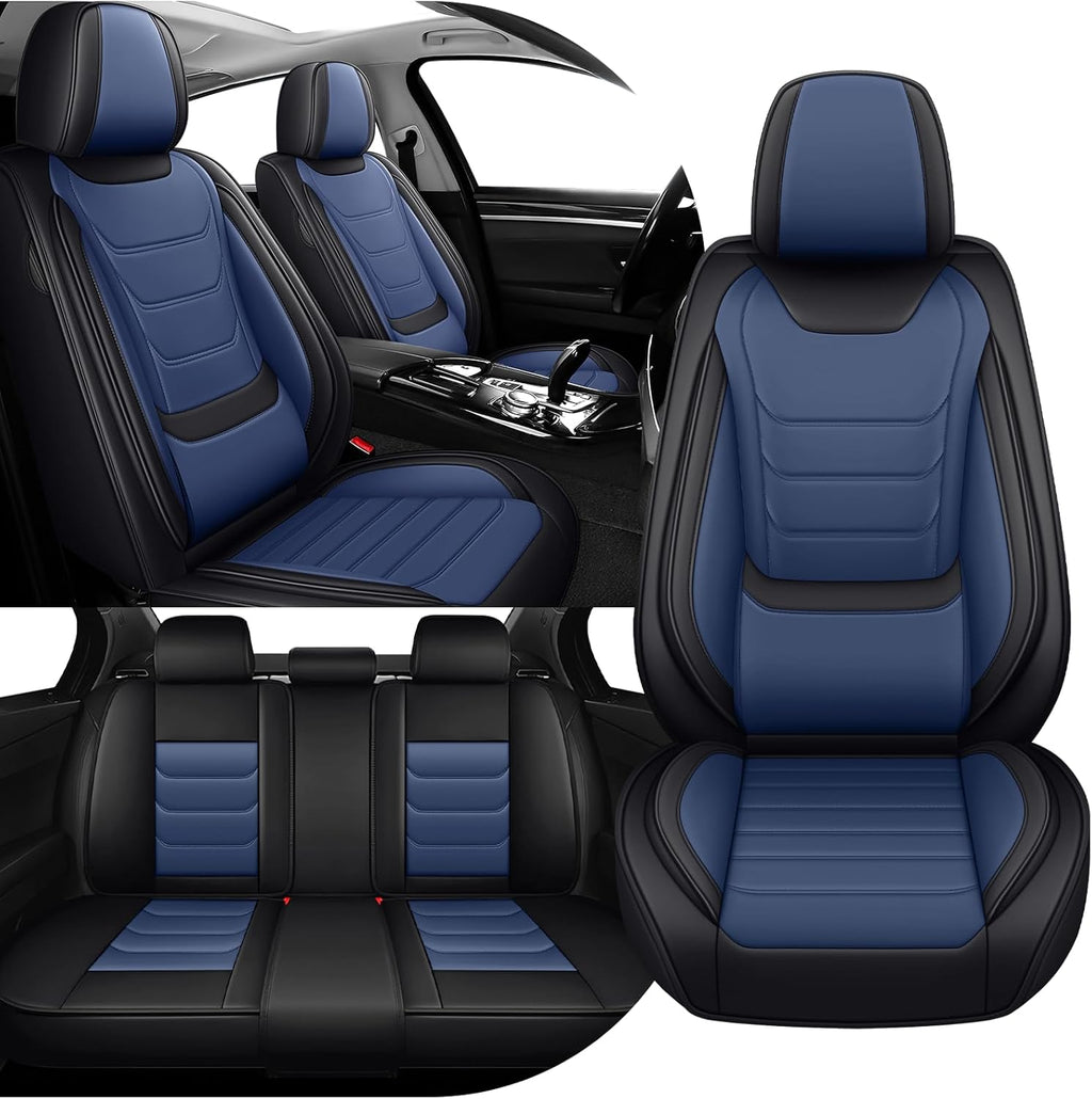 Car Seat Cover Full Set for Toyota Grand Highlander Seat Covers 2024-2025, Nappa Leather Waterproof Seat Covers For Cars, Airbag Safe, Universal Automotive Seat Covers(Standard Full Set/Black Blue)