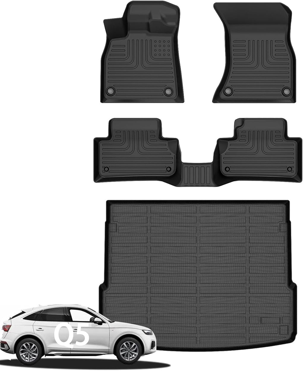 Wayhigh® Floor Mats & Cargo Liner for Audi Q5/SQ5 (Include Sportback) (Not for PHEV) 2018-2025, All Weather TPE Waterproof Heavy Duty, Floor Mats Custom Fit for Q5 Accessories