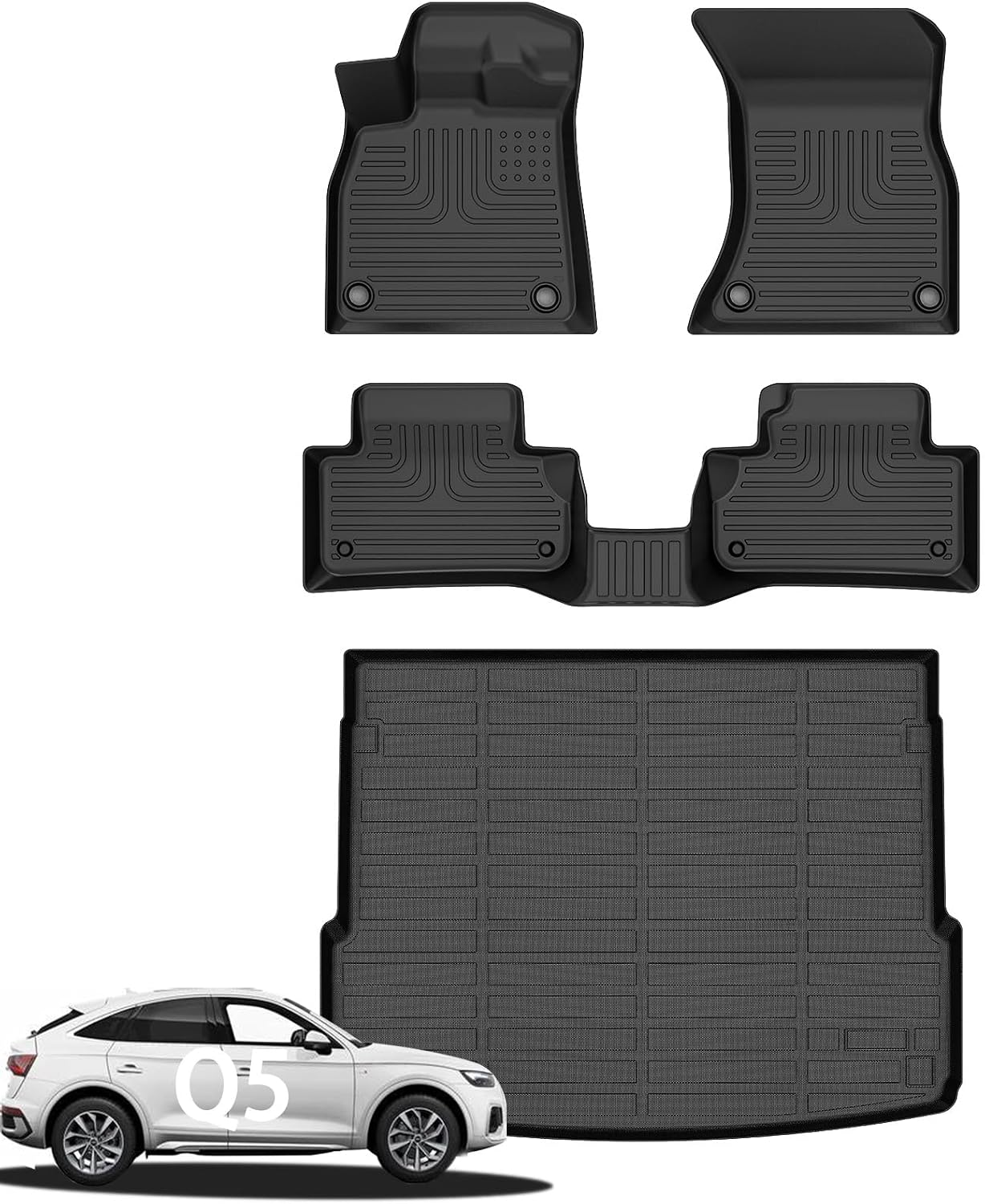 Wayhigh® Floor Mats & Cargo Liner for Audi Q5/SQ5 (Include Sportback) (Not for PHEV) 2018-2025, All Weather TPE Waterproof Heavy Duty, Floor Mats Custom Fit for Q5 Accessories