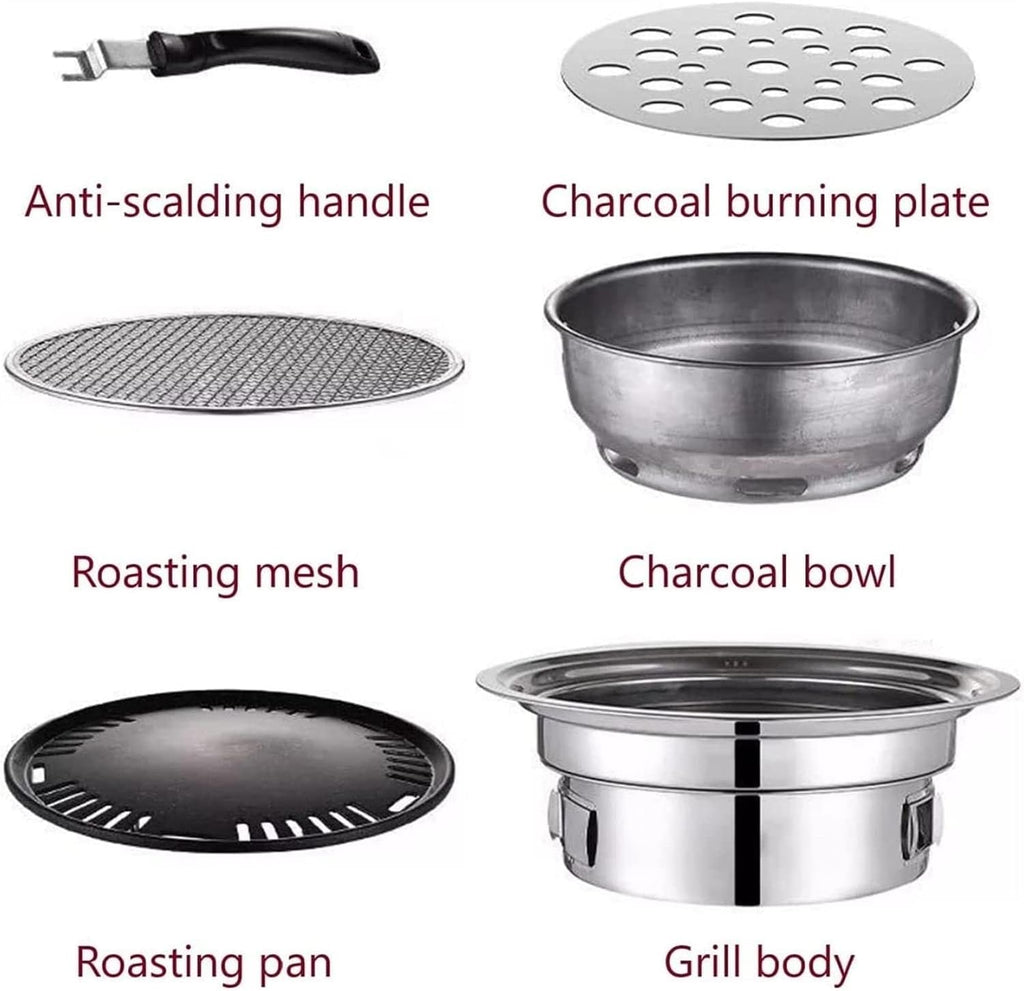 Portable Table Grill, Korean Style BBQ Grill, Stainless Steel BBQ Grill Stove Outdoor Camping Cooker, Charcoal Grill BBQ, Round Barbecue Grill, Indoor&Outdoor Grill BBQ,15.75inch