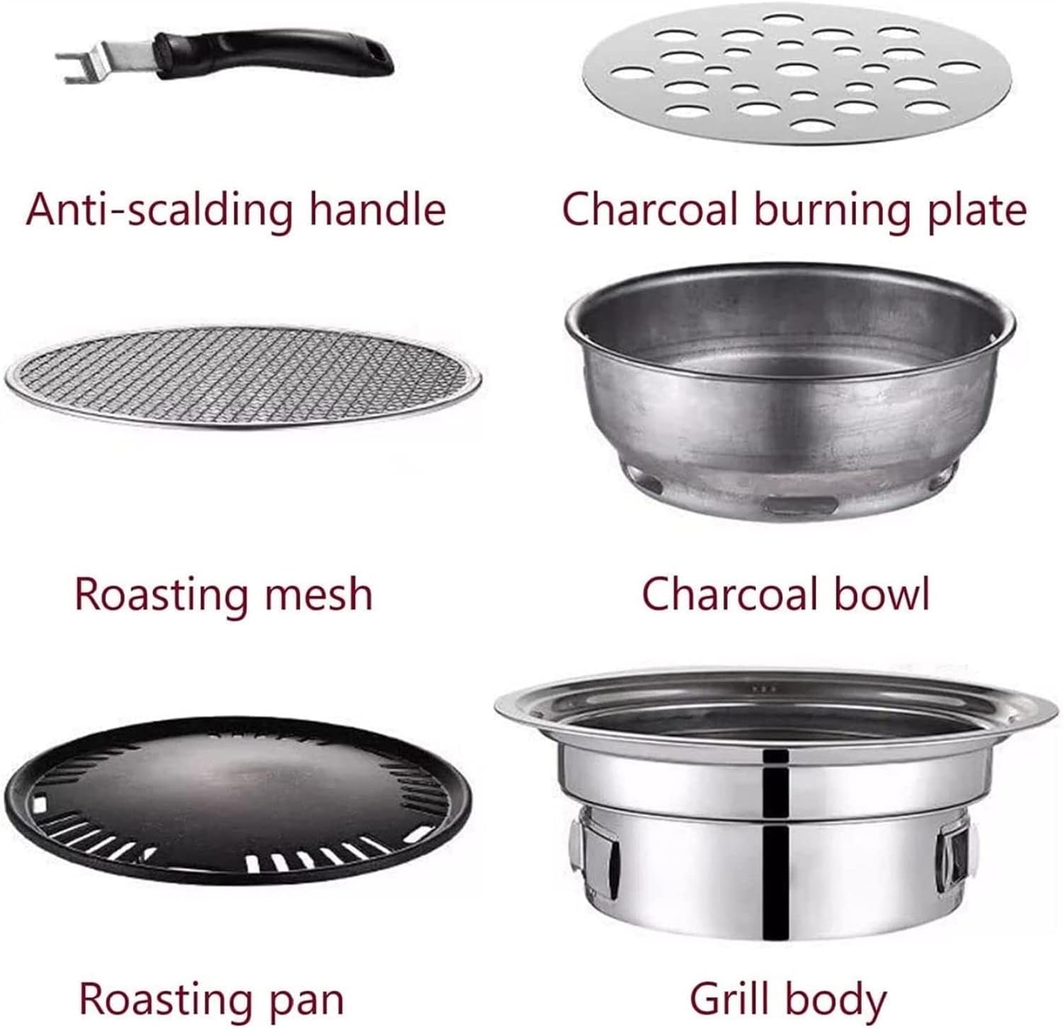 Portable Table Grill, Korean Style BBQ Grill, Stainless Steel BBQ Grill Stove Outdoor Camping Cooker, Charcoal Grill BBQ, Round Barbecue Grill, Indoor&Outdoor Grill BBQ,15.75inch