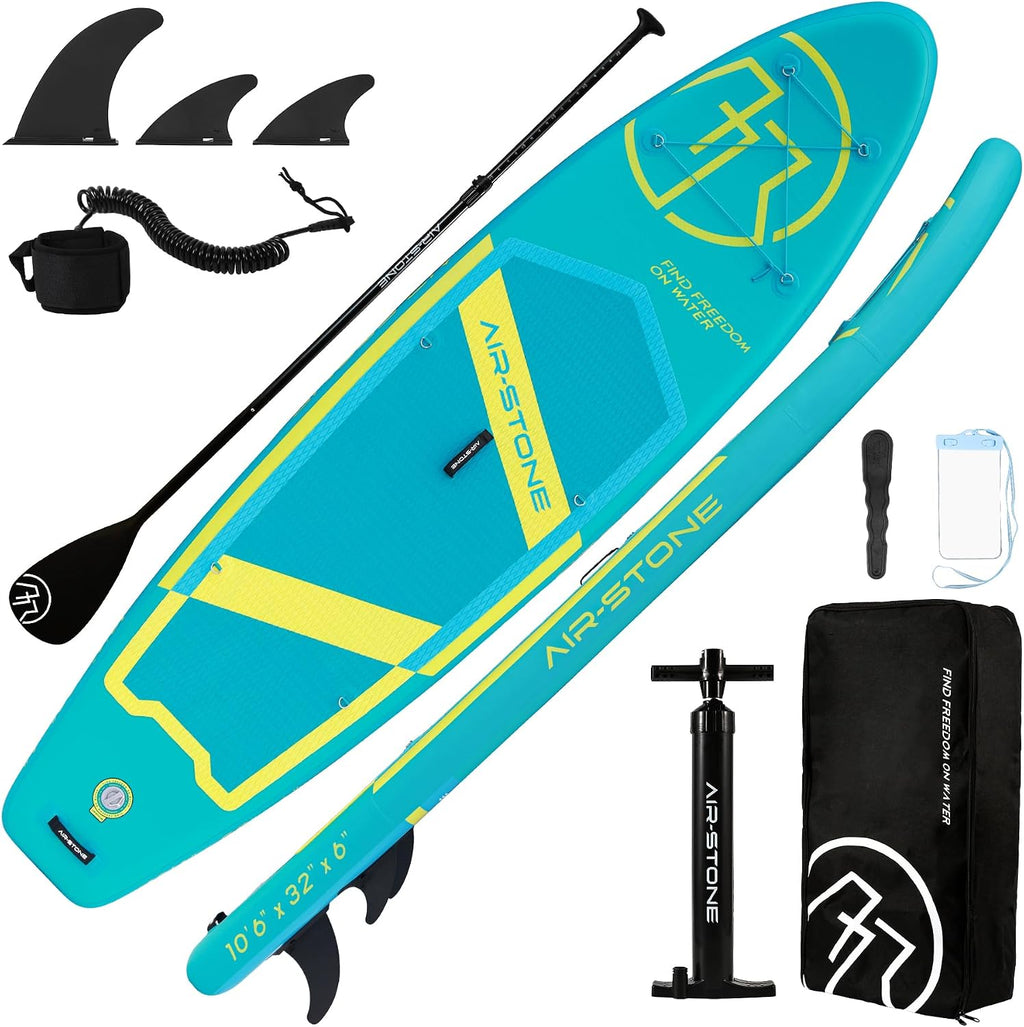 AIR-STONE 10'6' 450 lb Capacity，Inflatable Stand Up Paddle Board with sup Accessories Including Backpack, Repairing Kits, Non-Slip Deck, Leash, 3 Fins, Paddle and Hand Pump