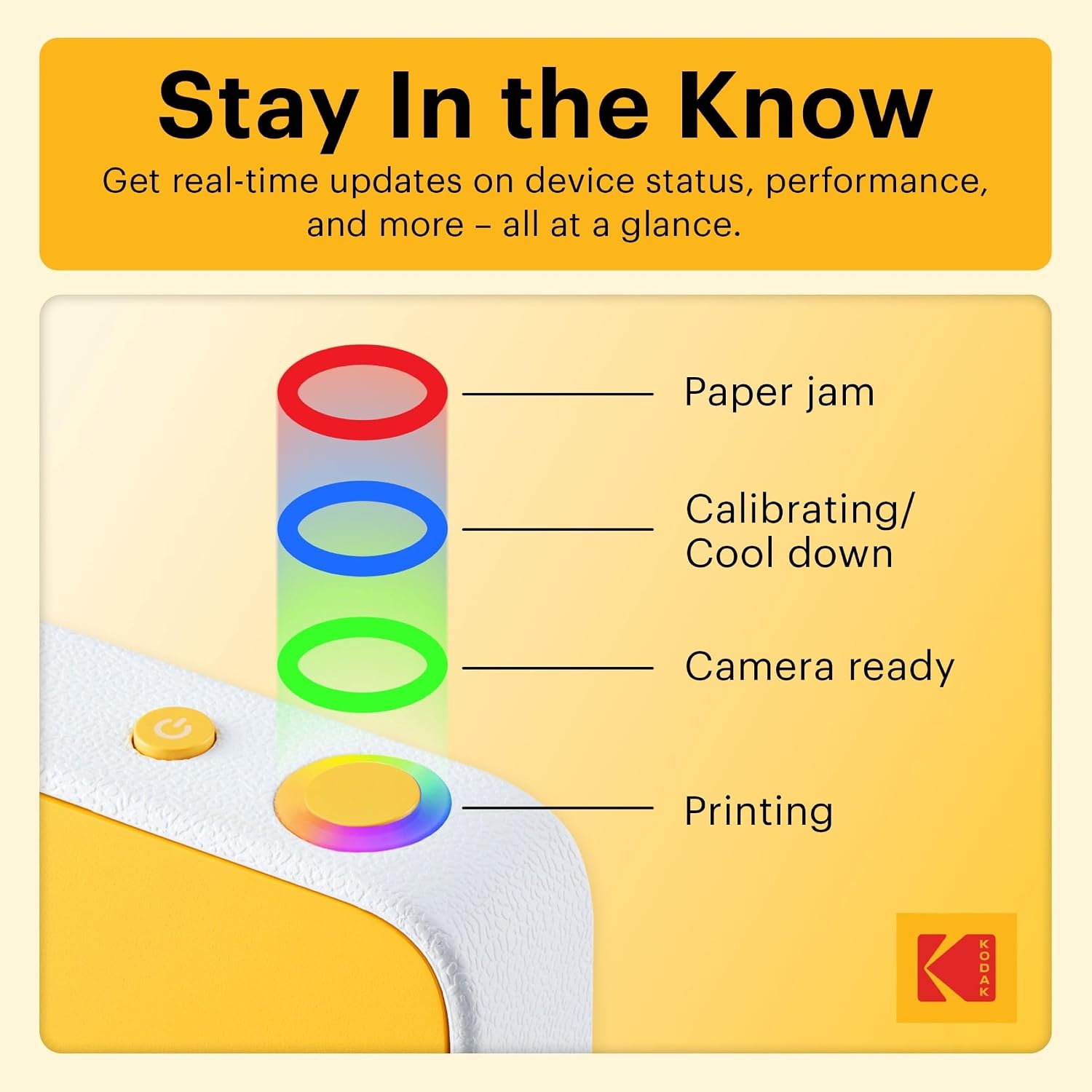 Kodak Printomatic+ Full Color Instant Print Digital Camera Gift Bundle + Case + Zink 2x3 Sticky Back Photo Paper 20pk + Album + Sticker Sets + Sticker Frames + Hanging Frames + Markers - Yewllow