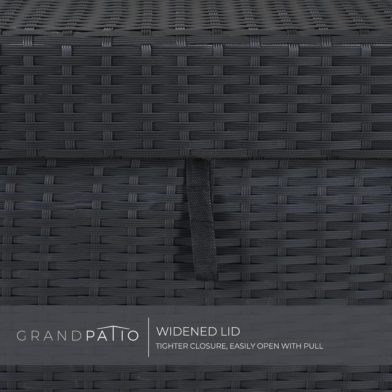 Grand 170 Gallon Deck Storage Bin - Outdoor/Indoor Wicker Storage for Patio Furniture Cushions, Garden Tools, Pool Accessories - Black
