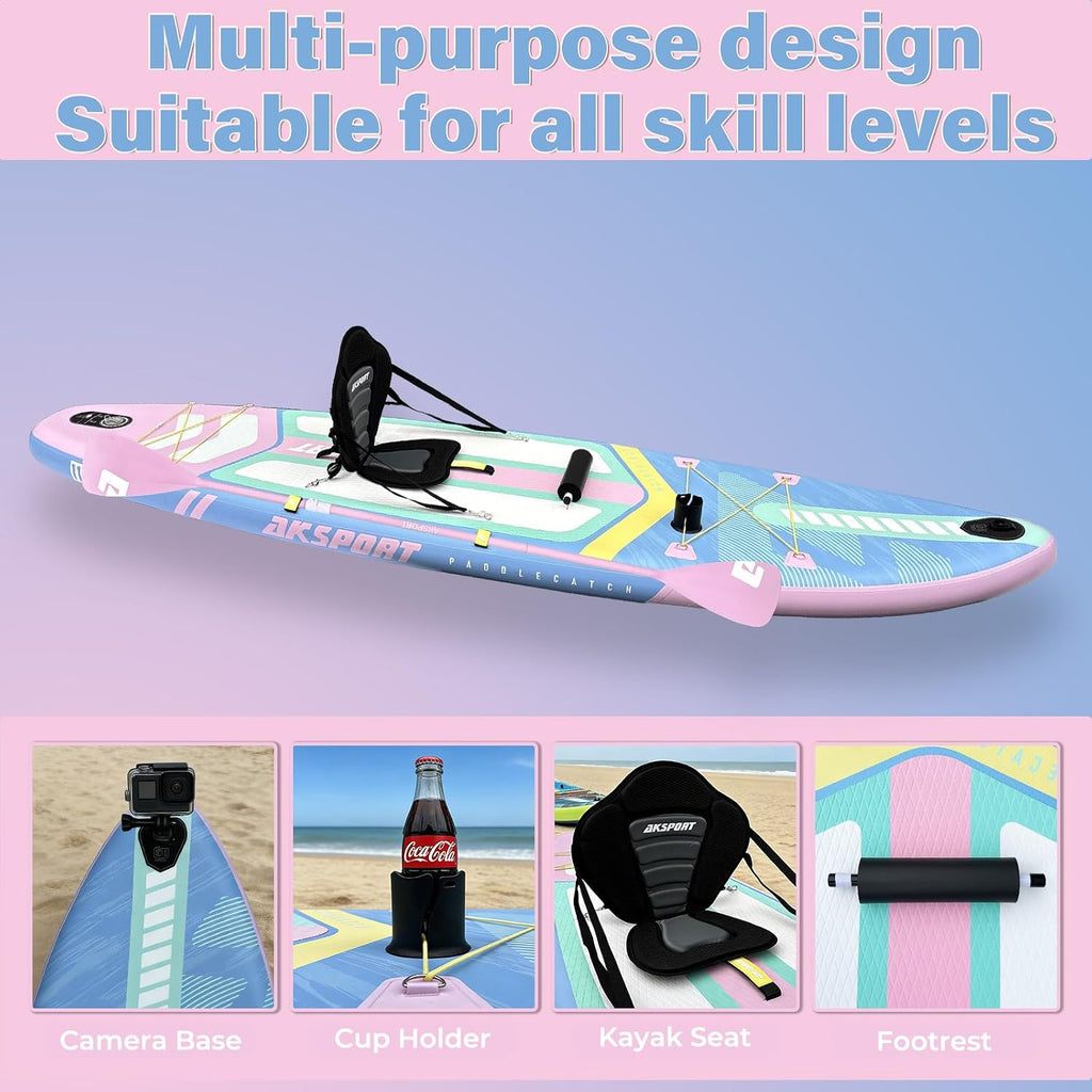 AKSPORT 11' Inflatable Stand-Up Paddle Board with Upgraded SUP Accessories Kit | Extra Wide 34' Design | Non-Slip Deck | Premium SUP Board for Adults & Youth of All Levels