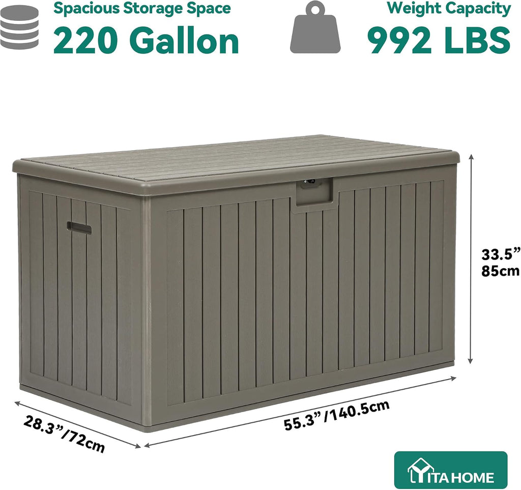 YITAHOME 220 Gallon Double-Wall Deck Box with Divider & Side Handles, Outdoor Large Storage for Patio Furniture Cushions, Garden Pool Accessories, Water Resistant & Lockable
